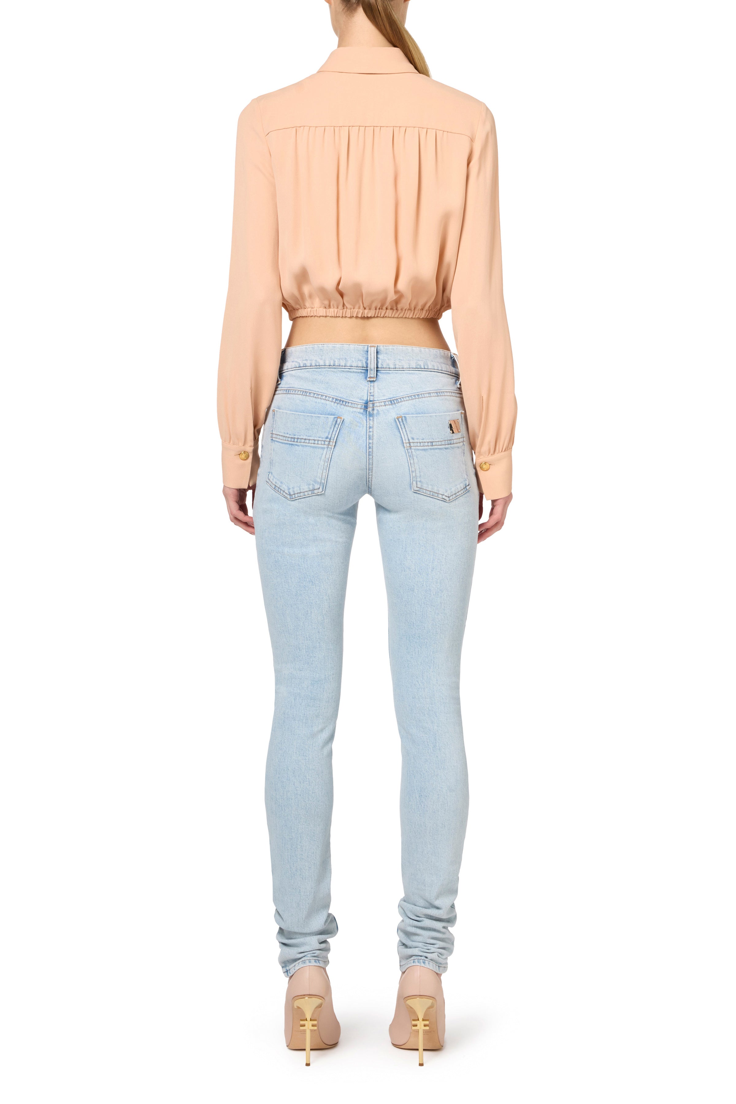 Cropped blouse in georgette fabric with foulard scarf neck | LAST PIECE: 44