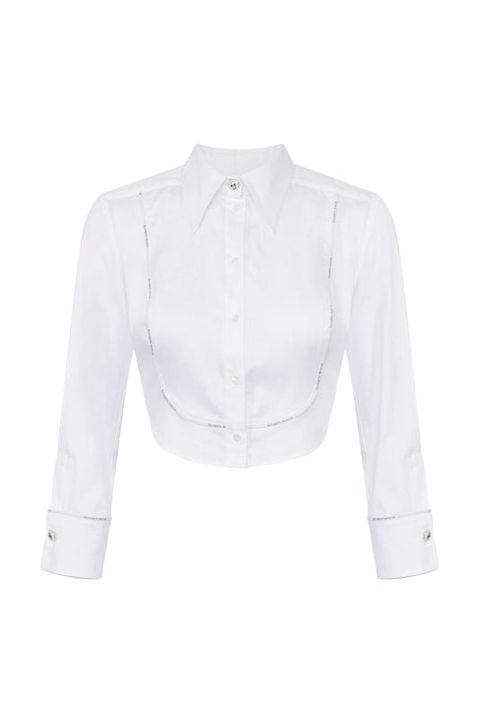 Cropped poplin shirt with bib and logoed elastic band