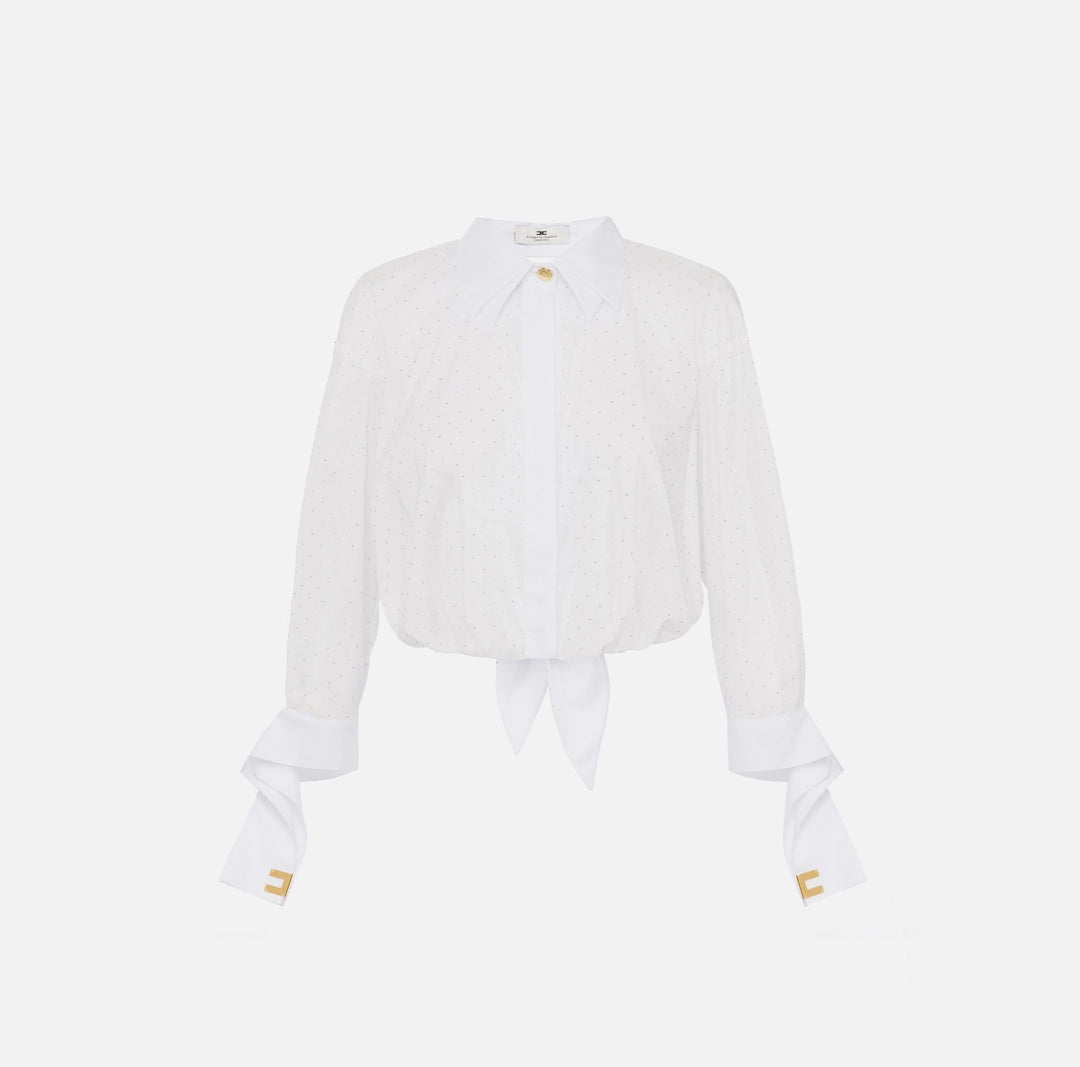 Poplin shirt with rhinestones and knot