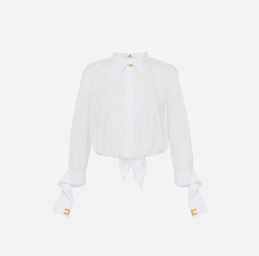 Poplin shirt with rhinestones and knot