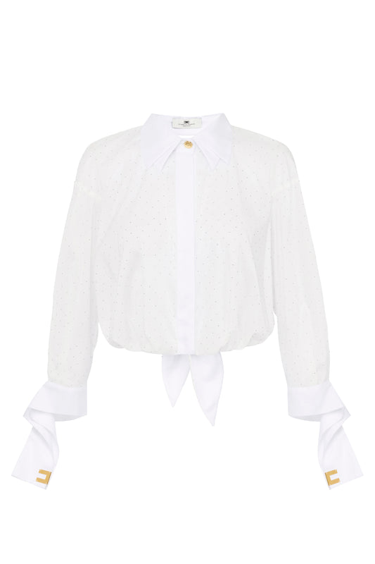 Poplin shirt with rhinestones and knot