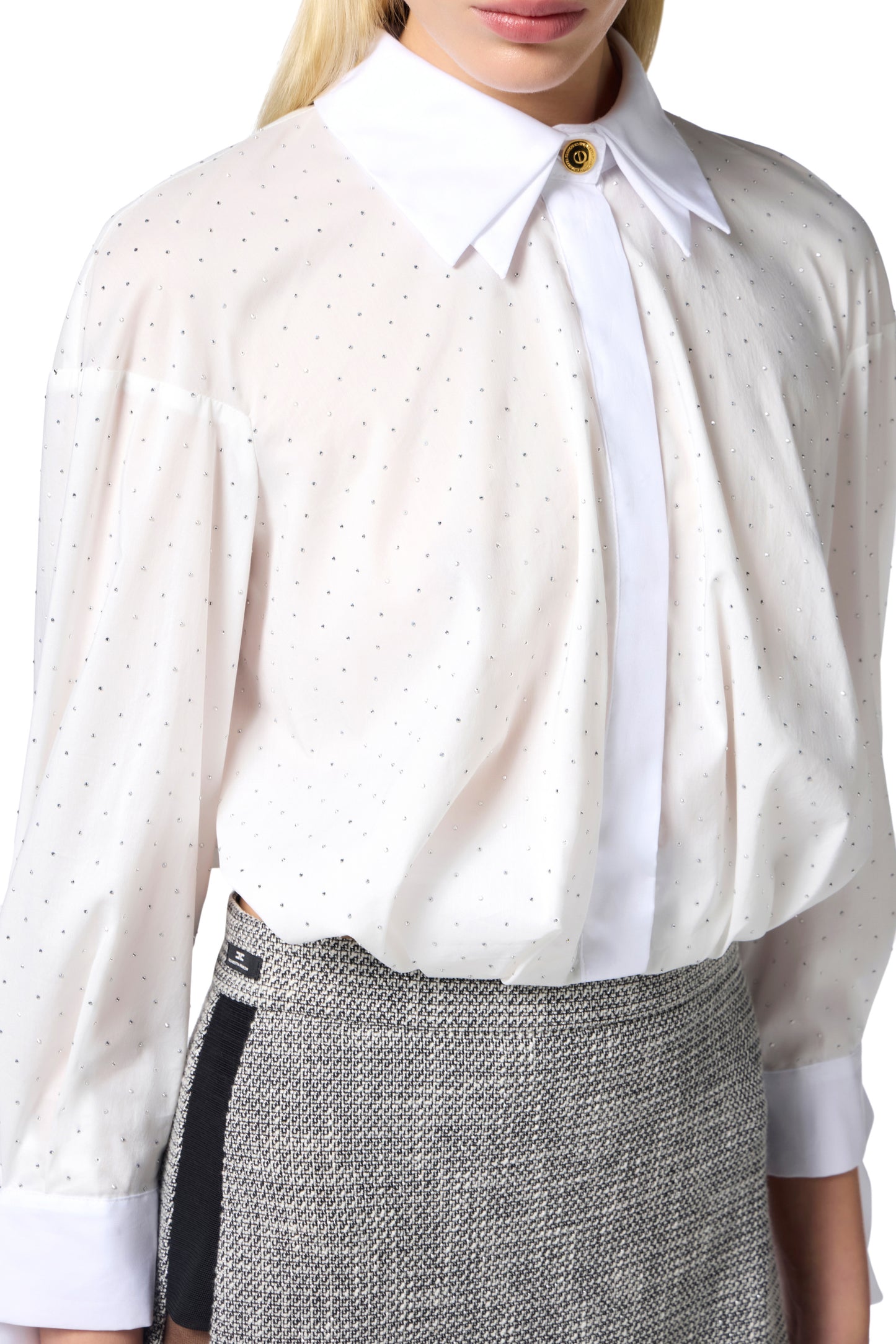 Poplin shirt with rhinestones and knot