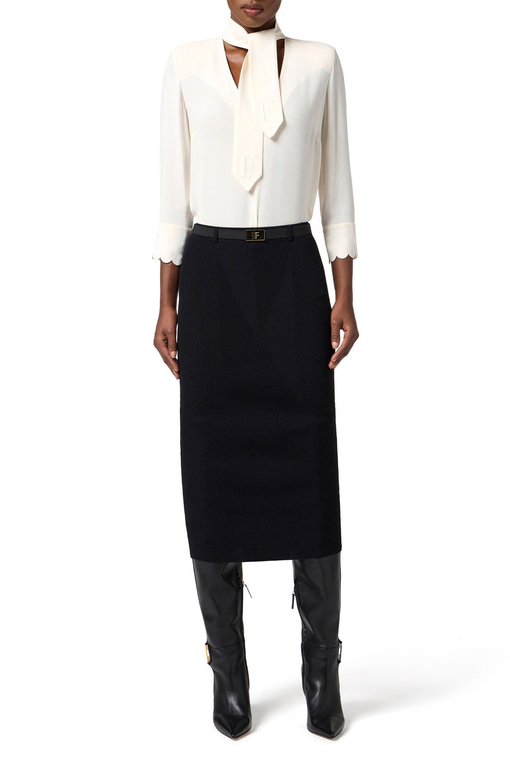 Blouse in georgette fabric with sash belt