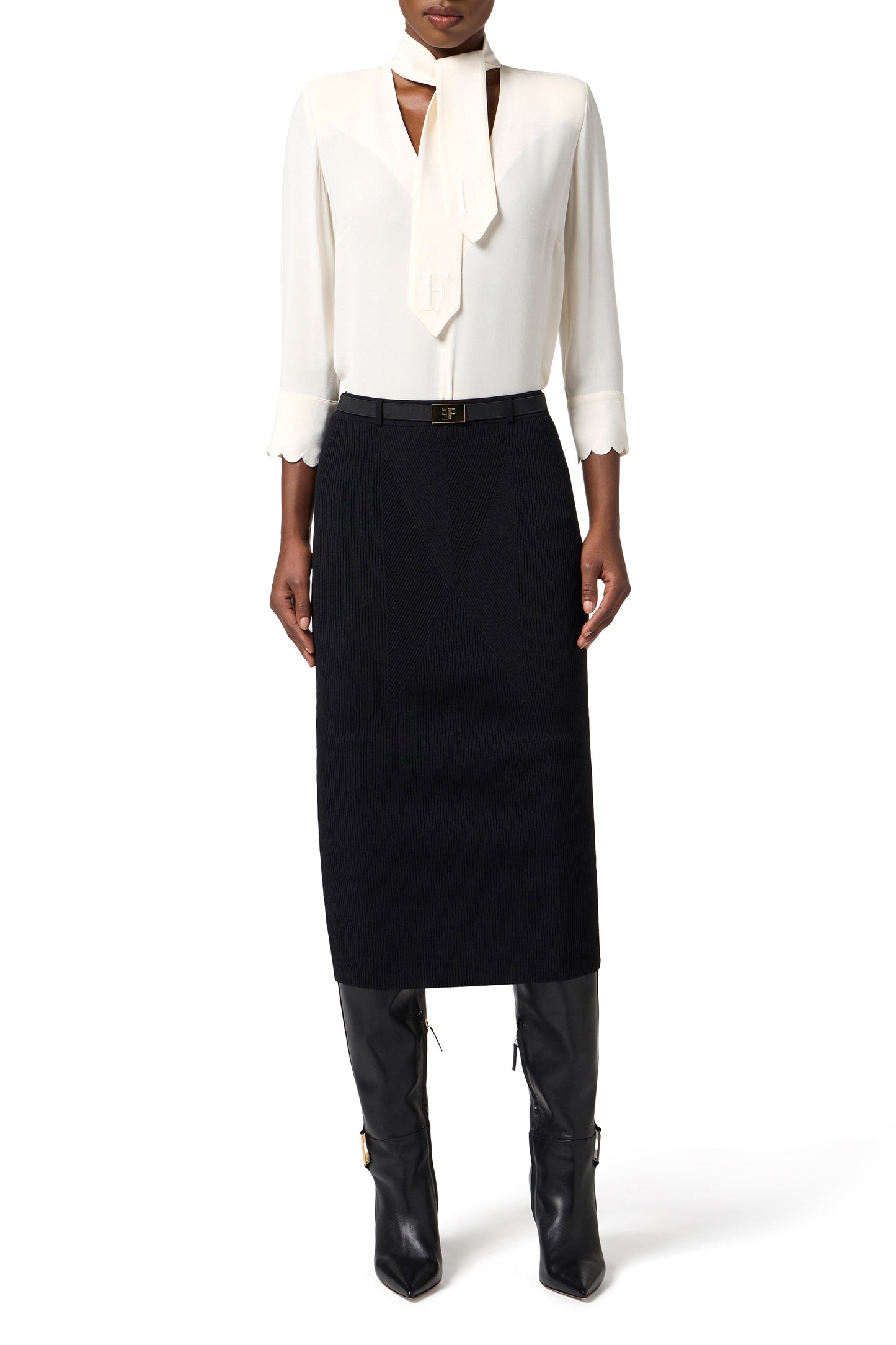 Blouse in georgette fabric with sash belt