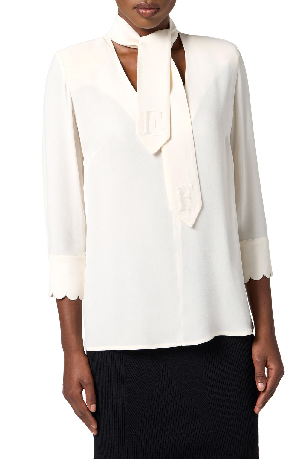 Blouse in georgette fabric with sash belt