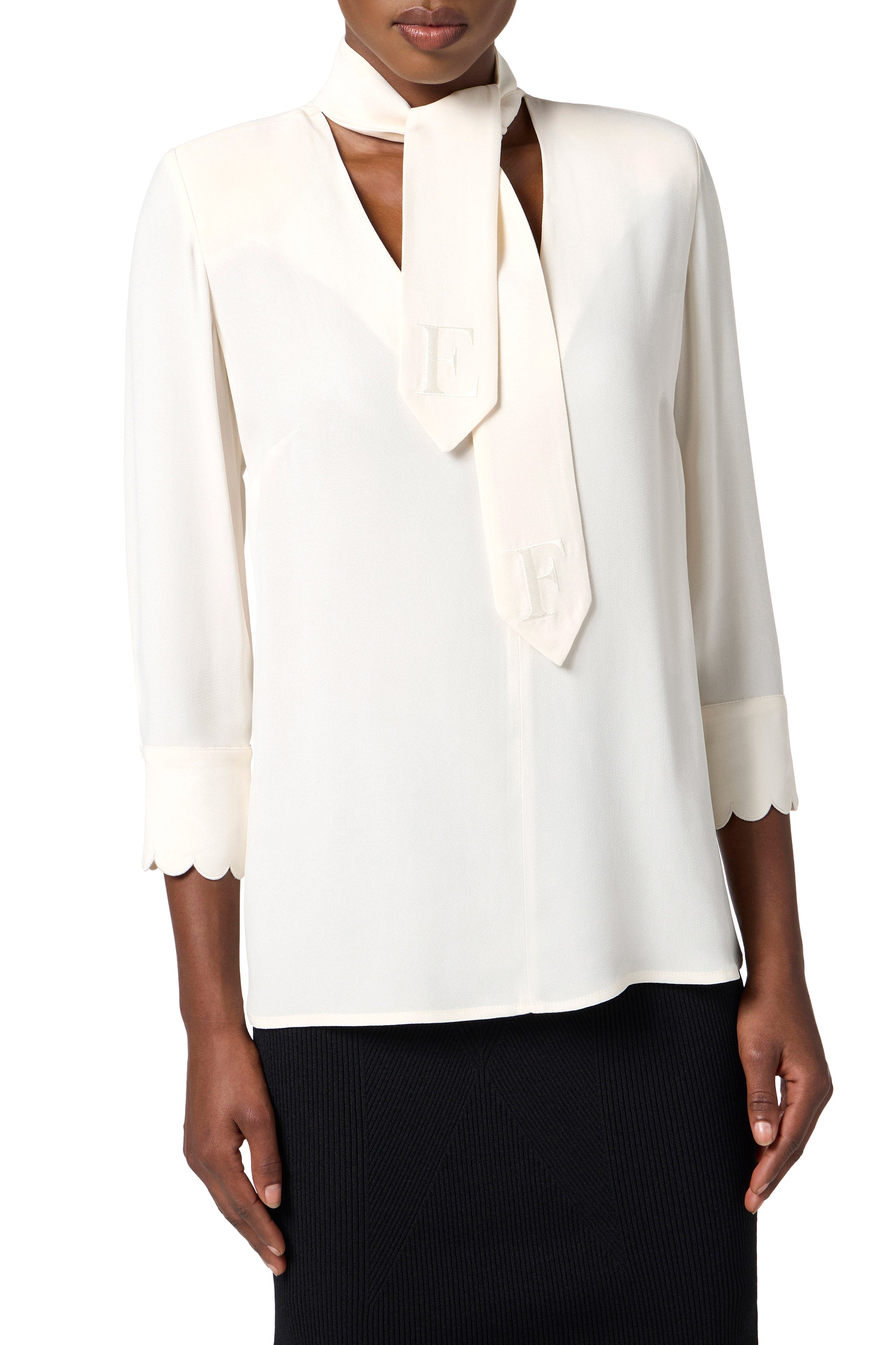 Blouse in georgette fabric with sash belt