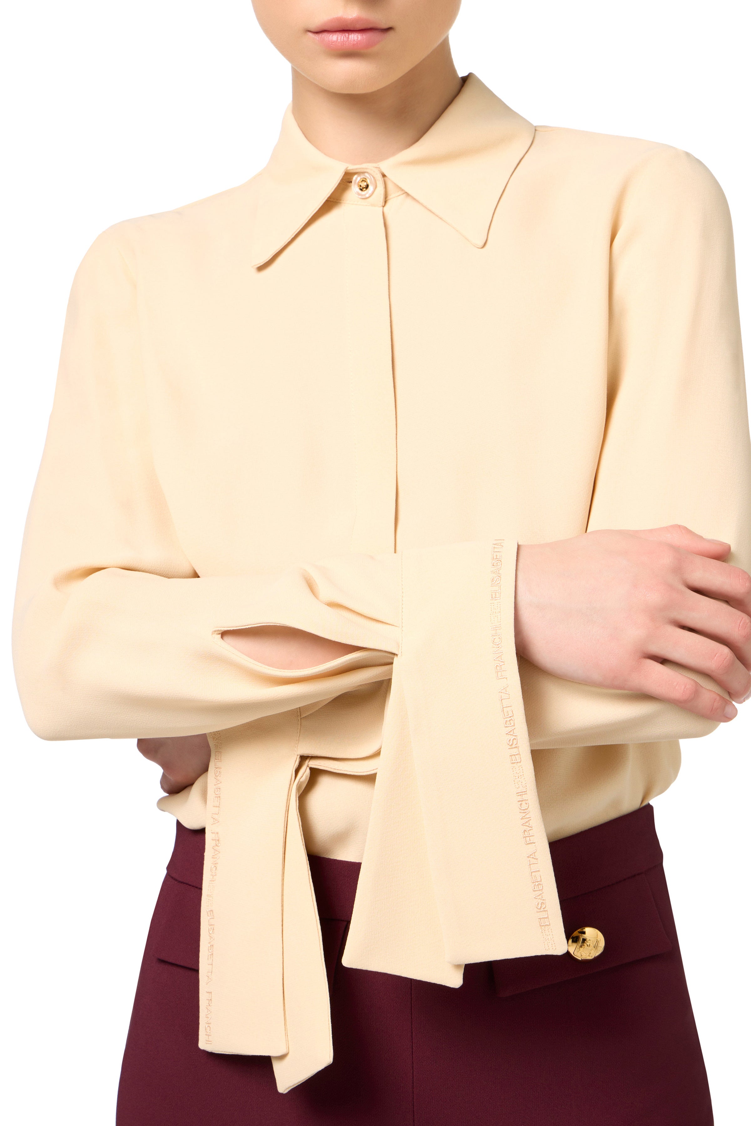 Blouse in georgette fabric with embroidered cuffs | LAST PIECE: 40