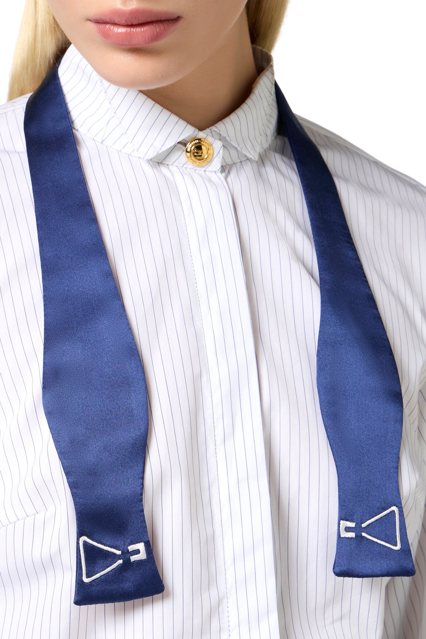 Striped poplin shirt with bow tie