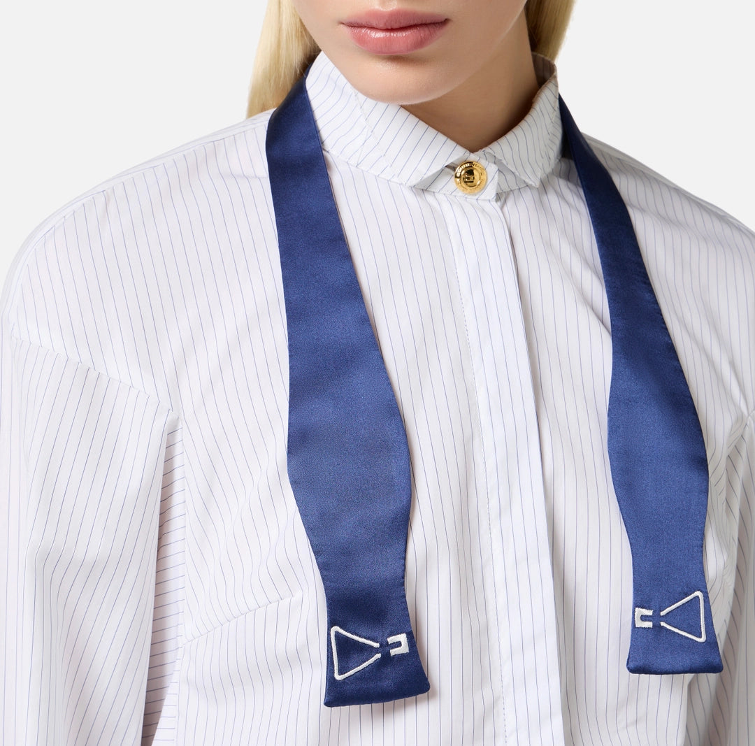 Striped poplin shirt with bow tie