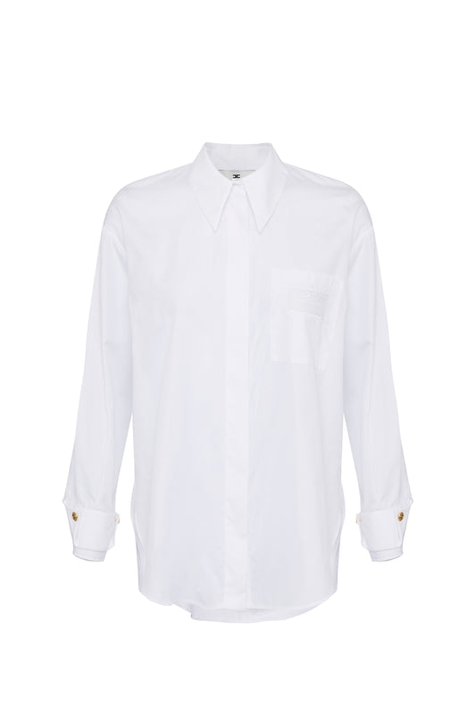 Poplin shirt with embroidered breast pocket