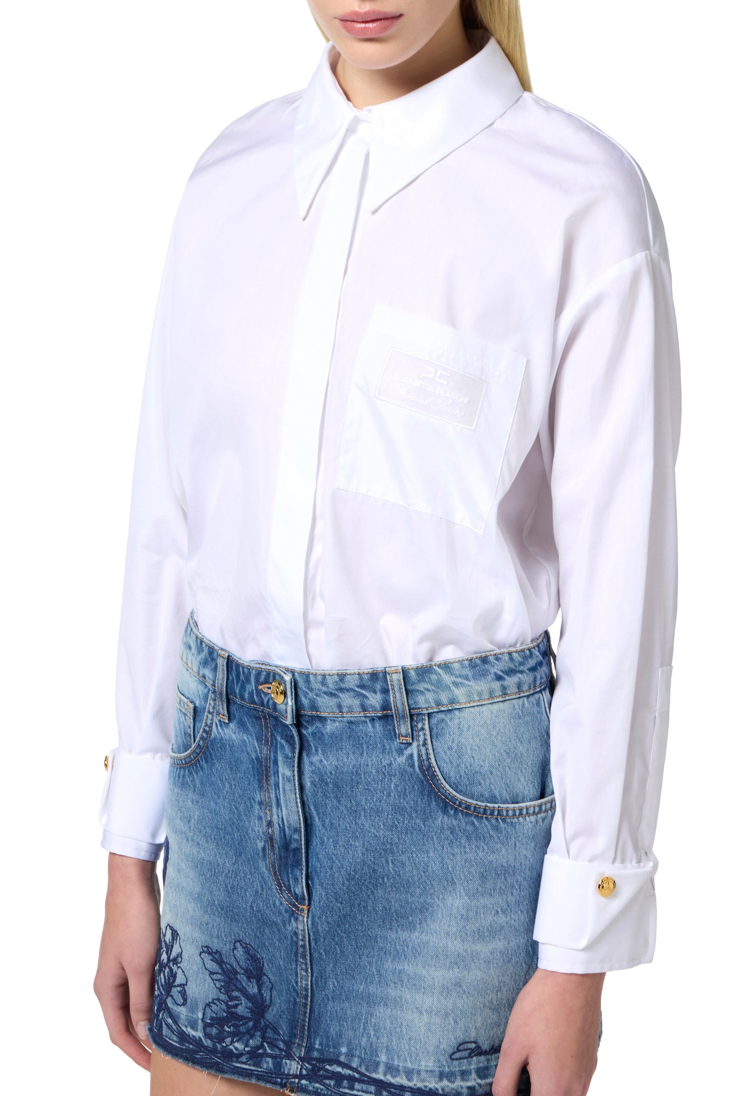 Poplin shirt with embroidered breast pocket