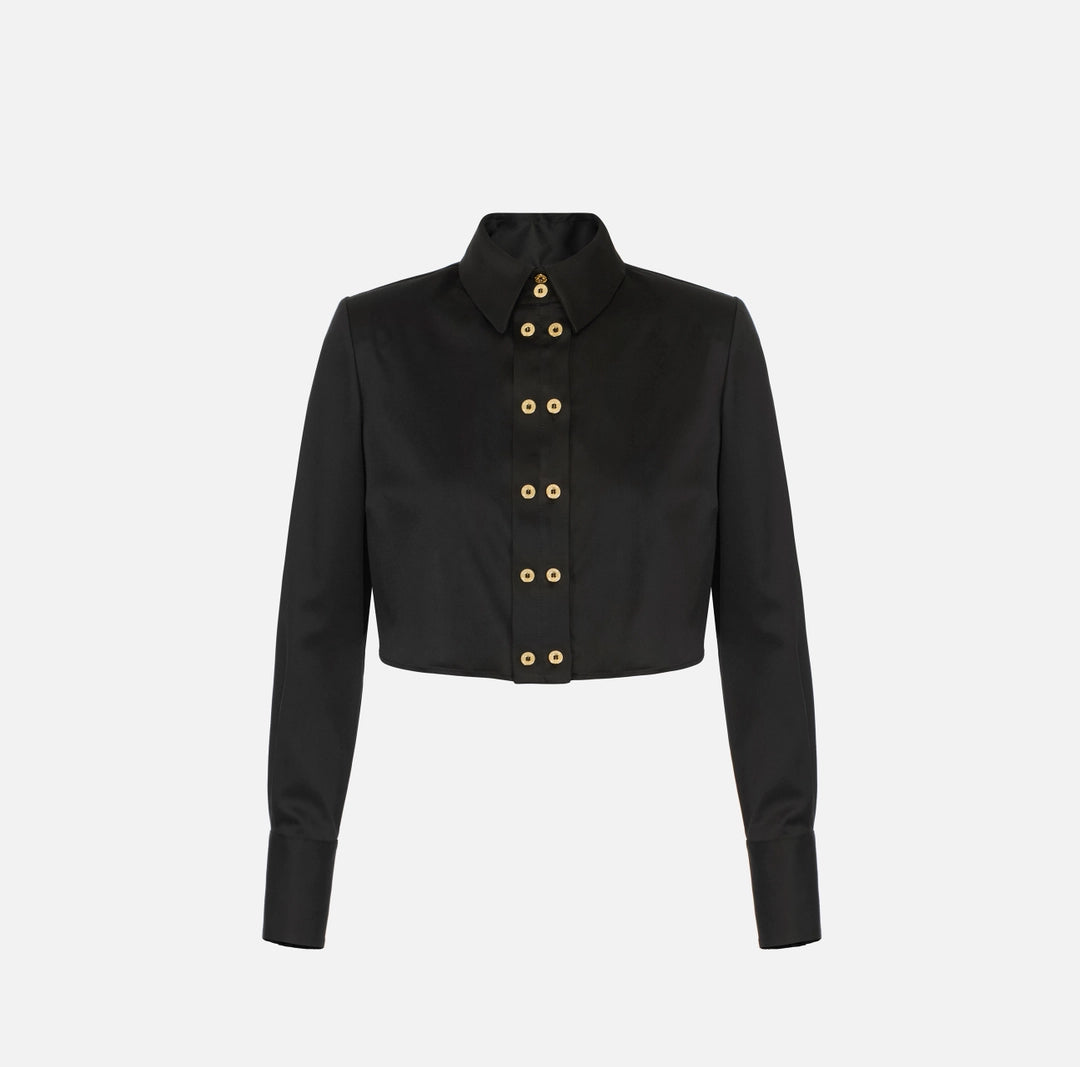 Cropped cotton satin shirt