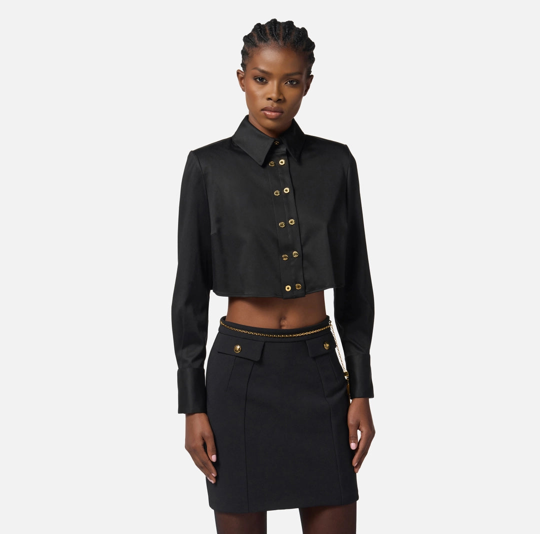 Cropped cotton satin shirt