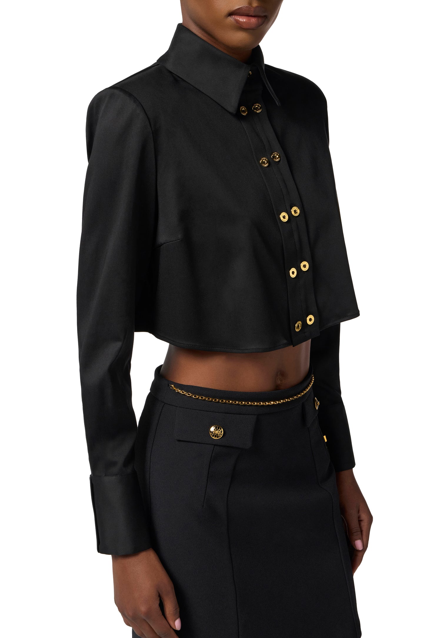 Cropped cotton satin shirt