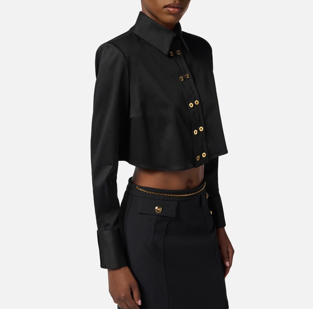 Cropped cotton satin shirt