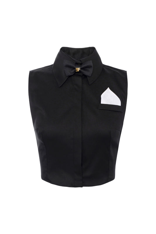 Cotton satin cropped shirt with bow tie