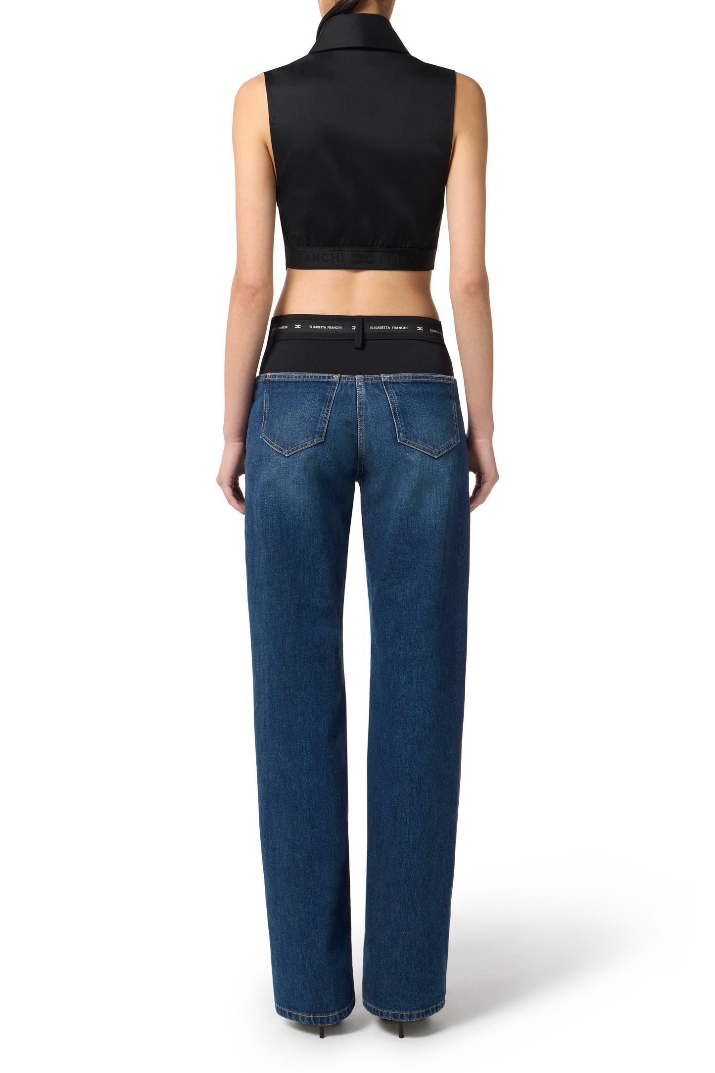 Cotton satin cropped shirt with bow tie