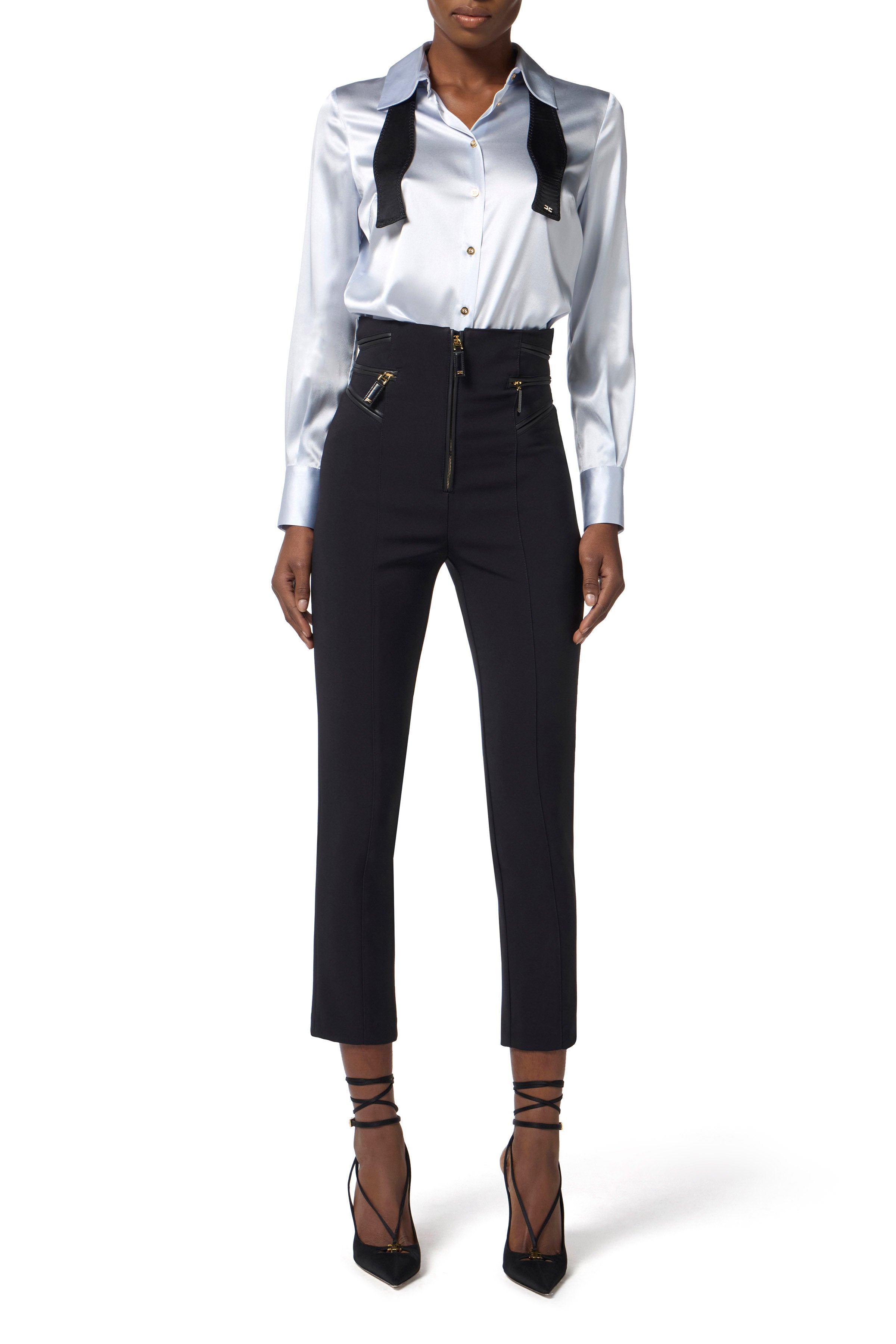 Silk satin blouse with bow tie