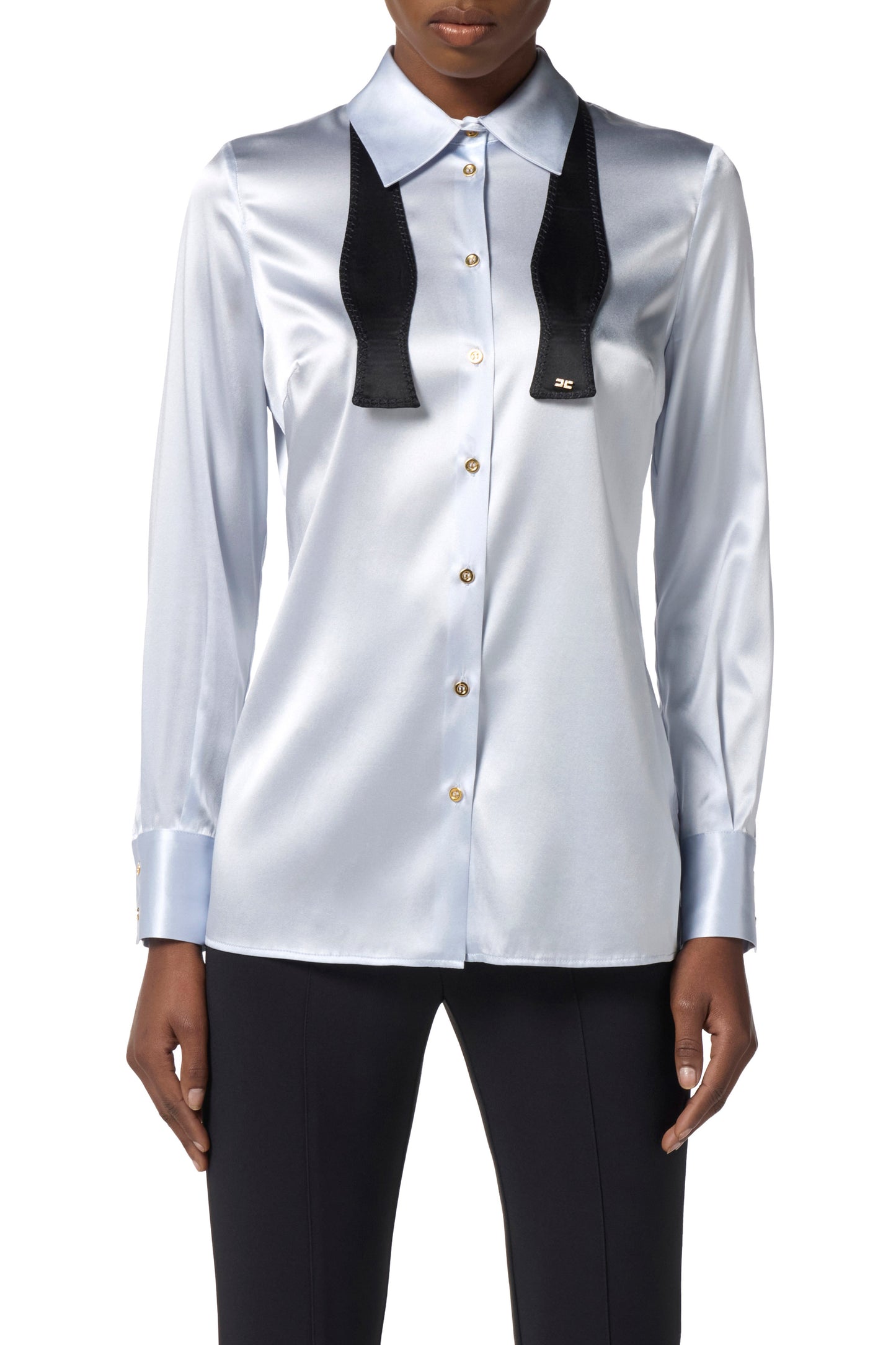 Silk satin blouse with bow tie
