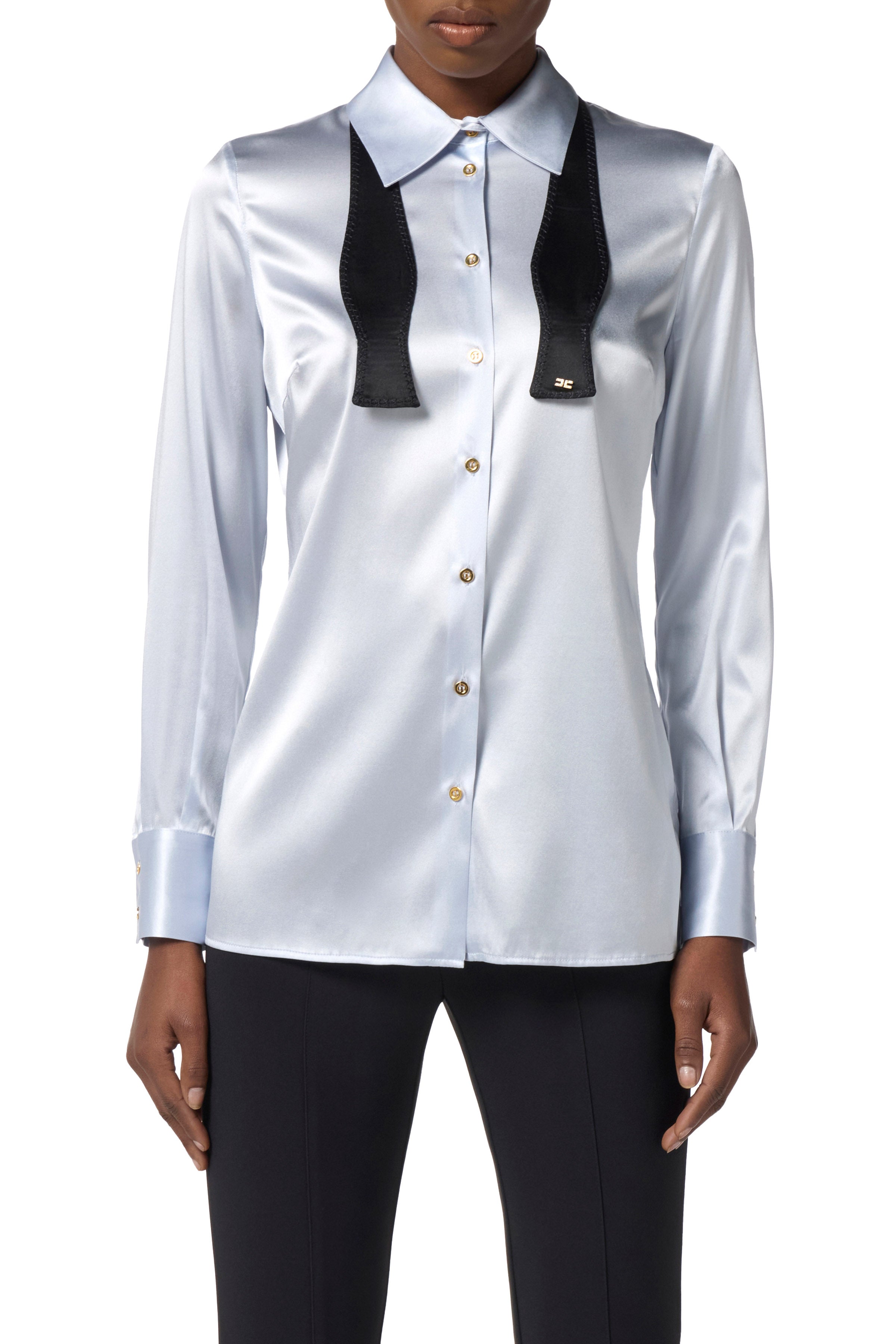 Silk satin blouse with bow tie