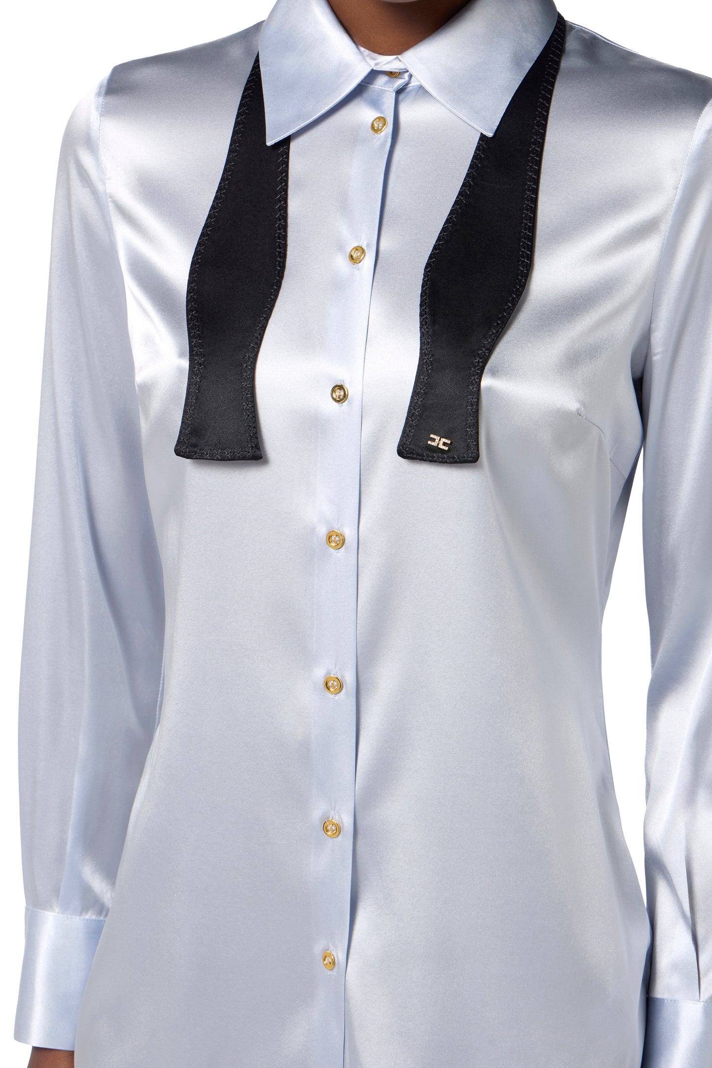 Silk satin blouse with bow tie