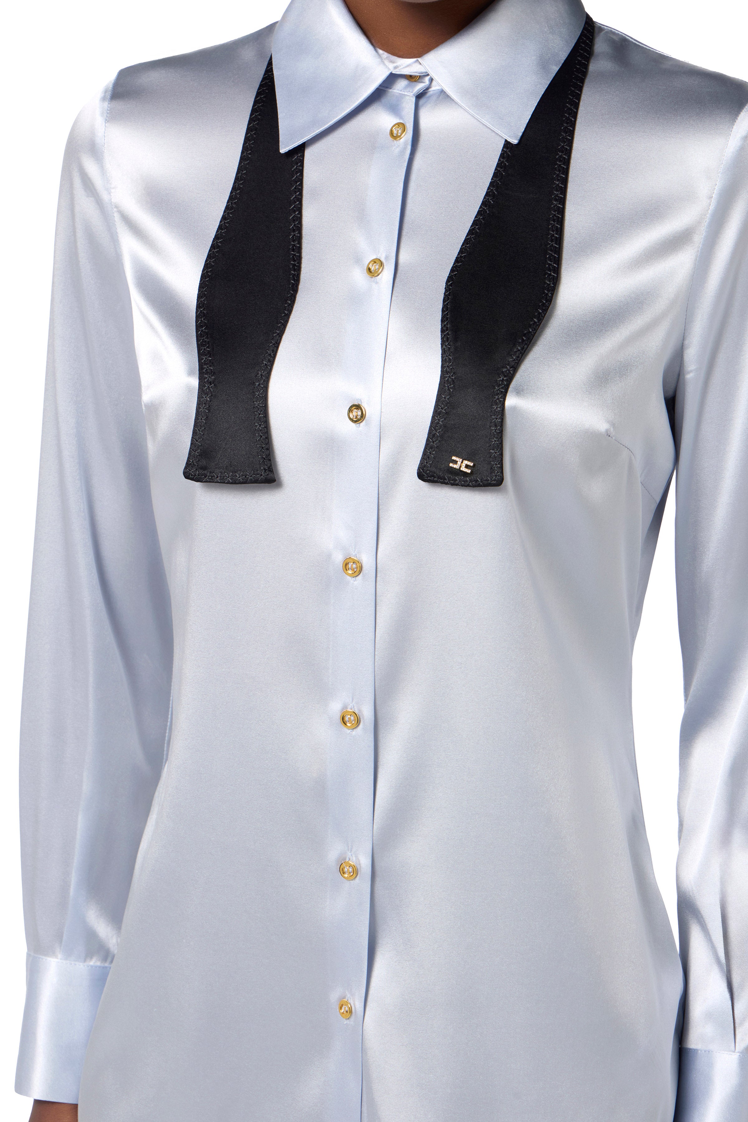 Silk satin blouse with bow tie