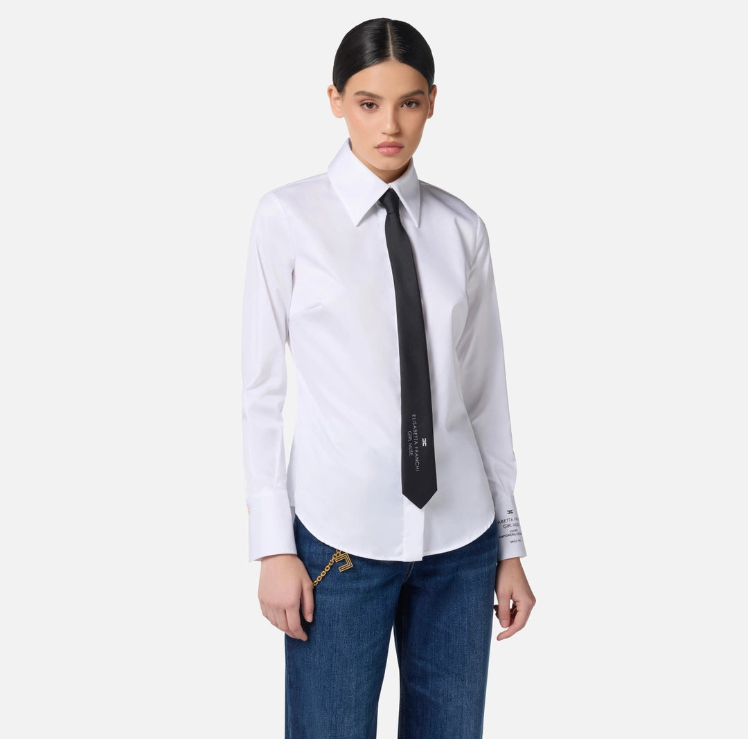 Cotton poplin shirt with logo