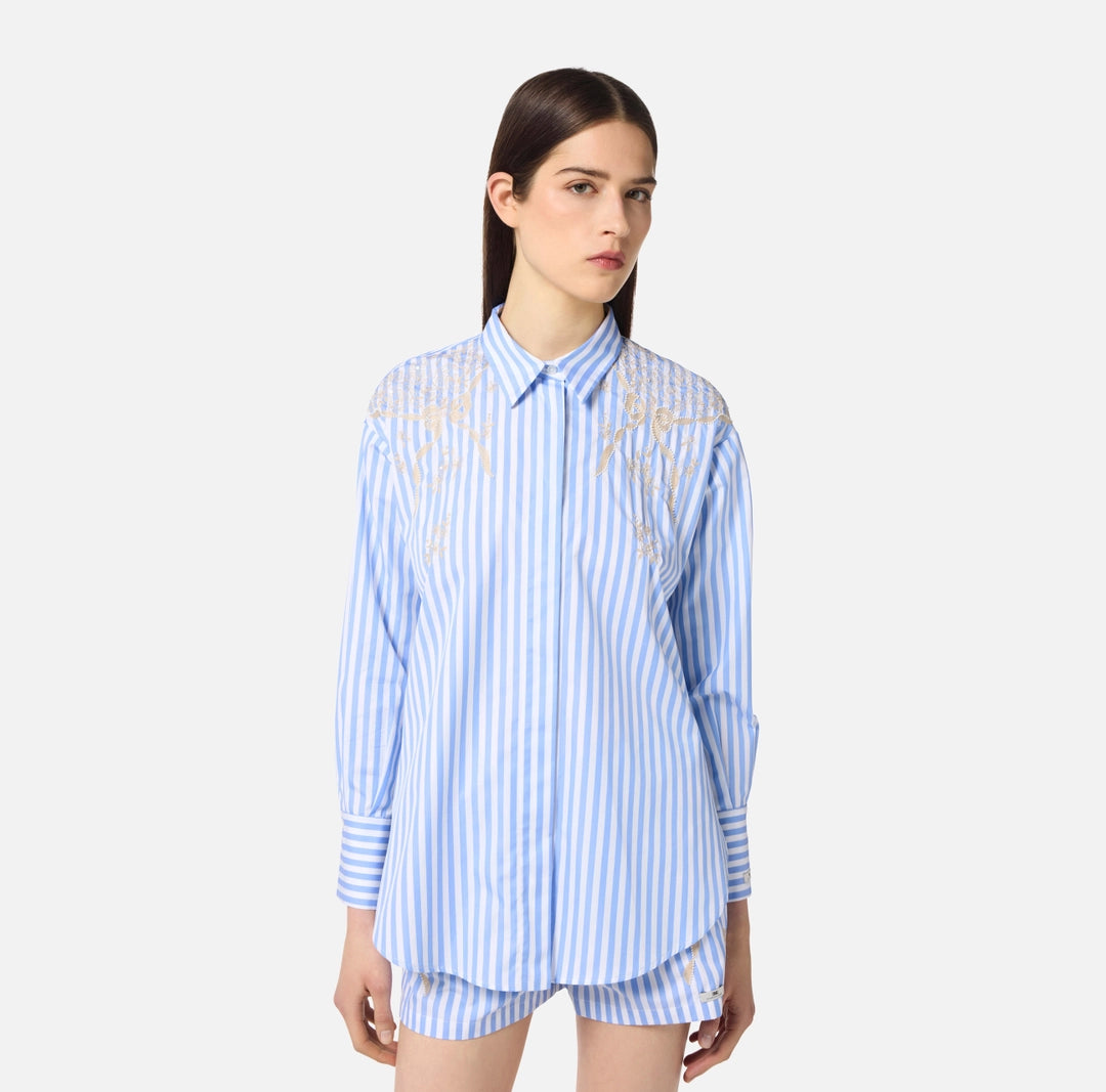 Cotton poplin shirt with embroideries | LAST PIECE: 48