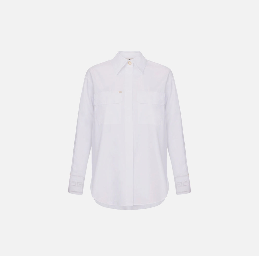 Cotton poplin shirt with floral openwork embroideries | LAST PIECE: 46