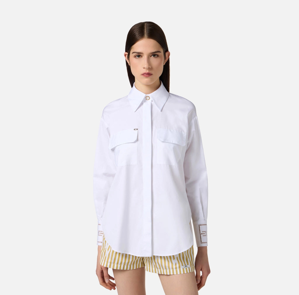 Cotton poplin shirt with floral openwork embroideries | LAST PIECE: 46