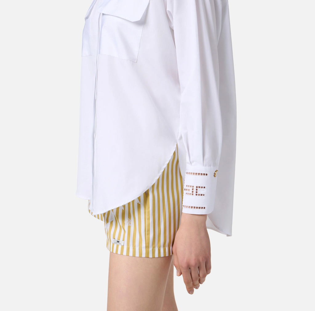 Cotton poplin shirt with floral openwork embroideries | LAST PIECE: 46
