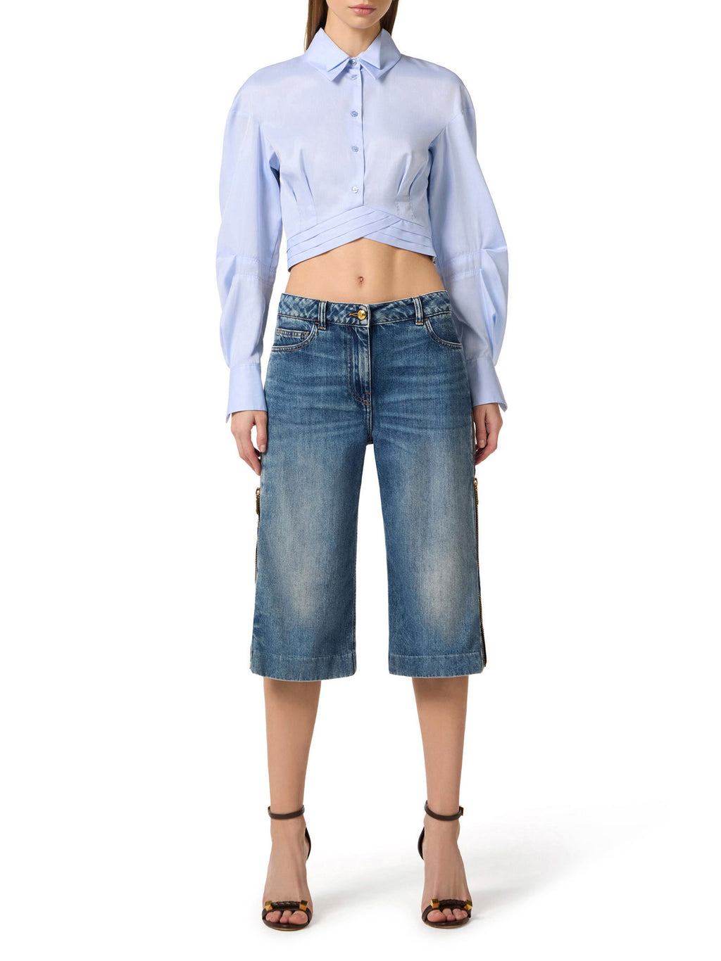 Cotton poplin shirt with waistband