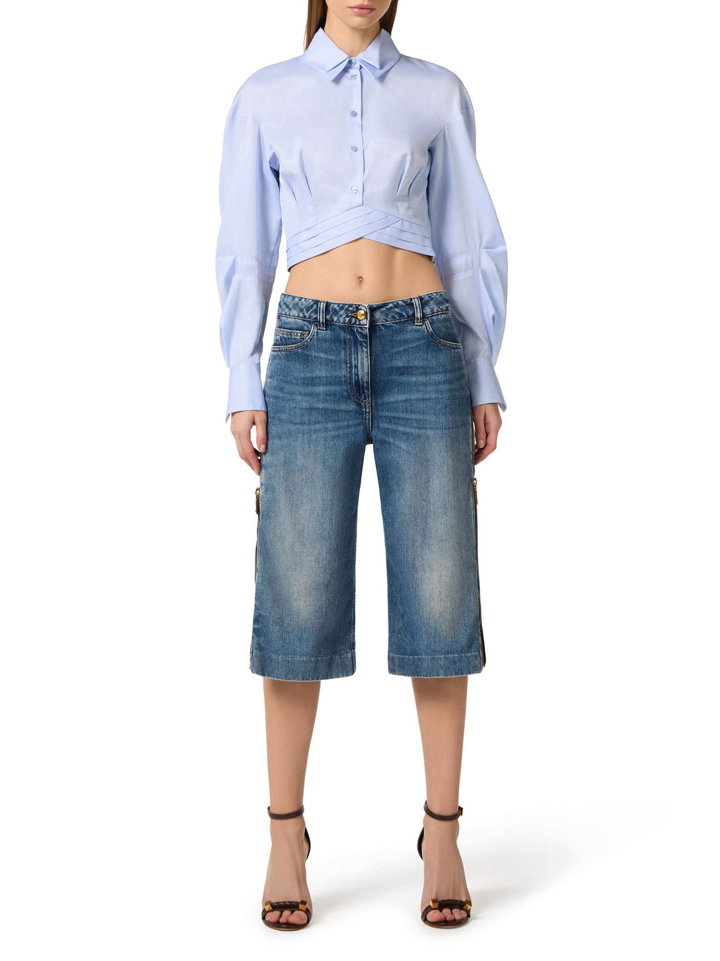 Cotton poplin shirt with waistband