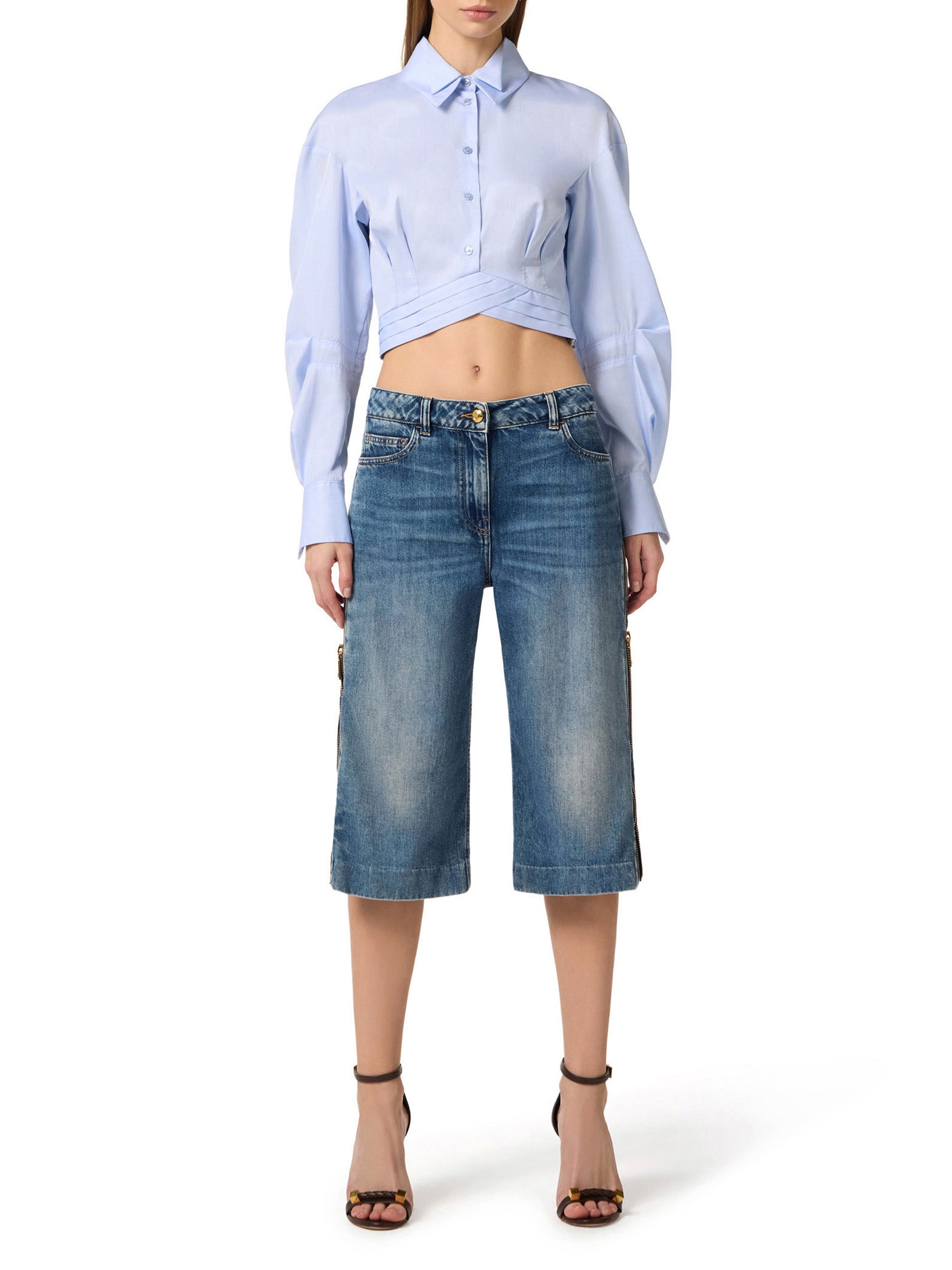 Cotton poplin shirt with waistband