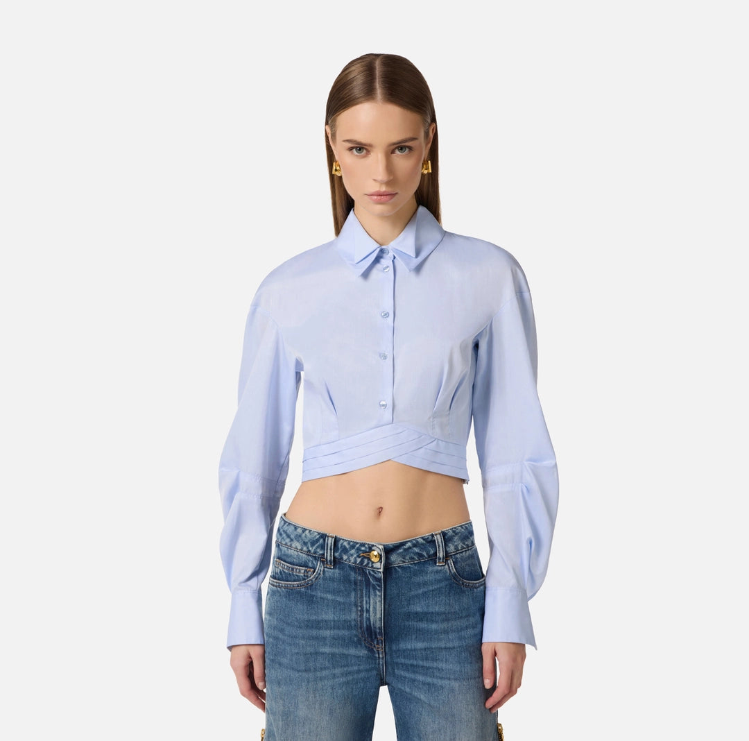 Cotton poplin shirt with waistband