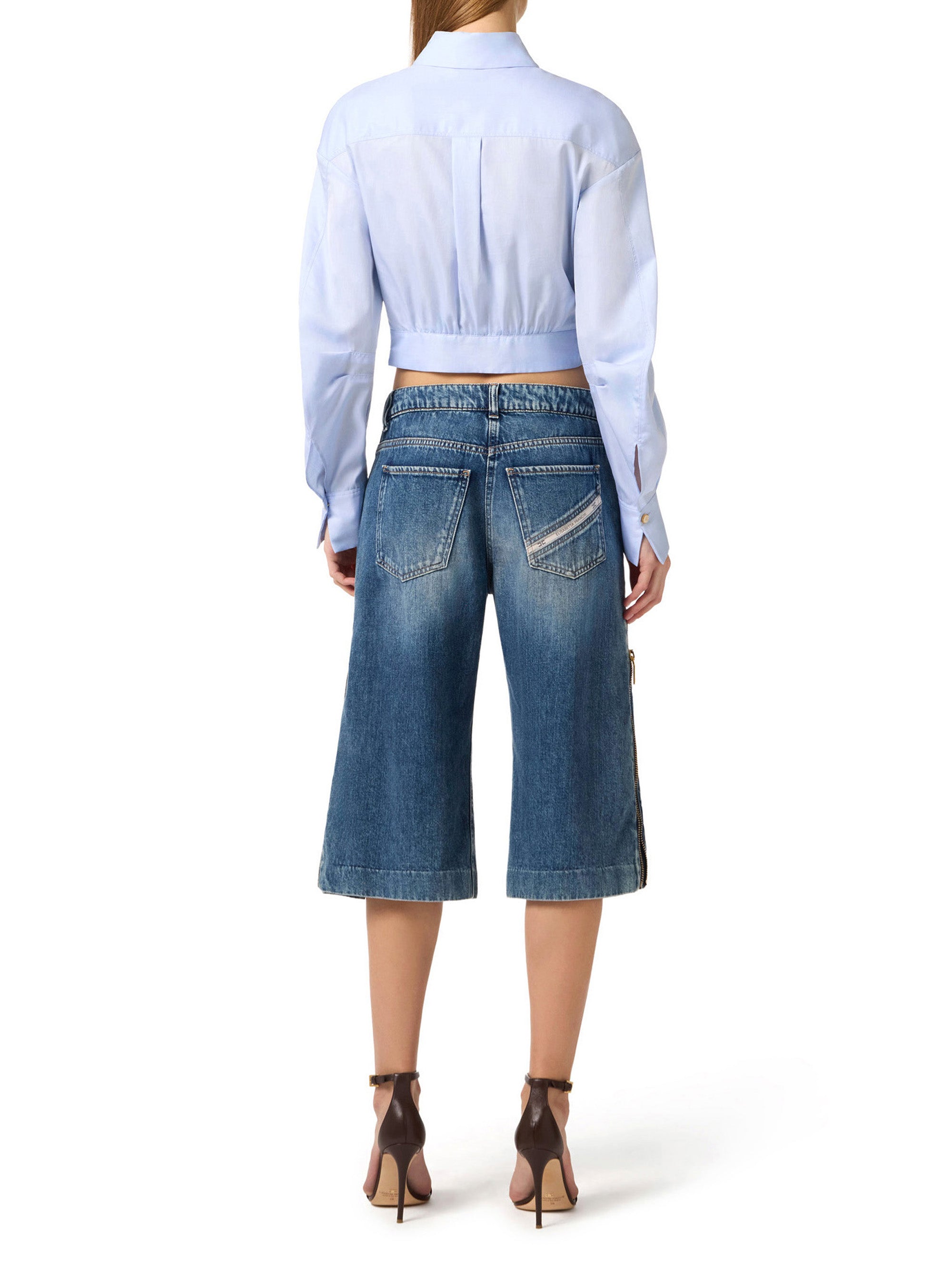 Cotton poplin shirt with waistband