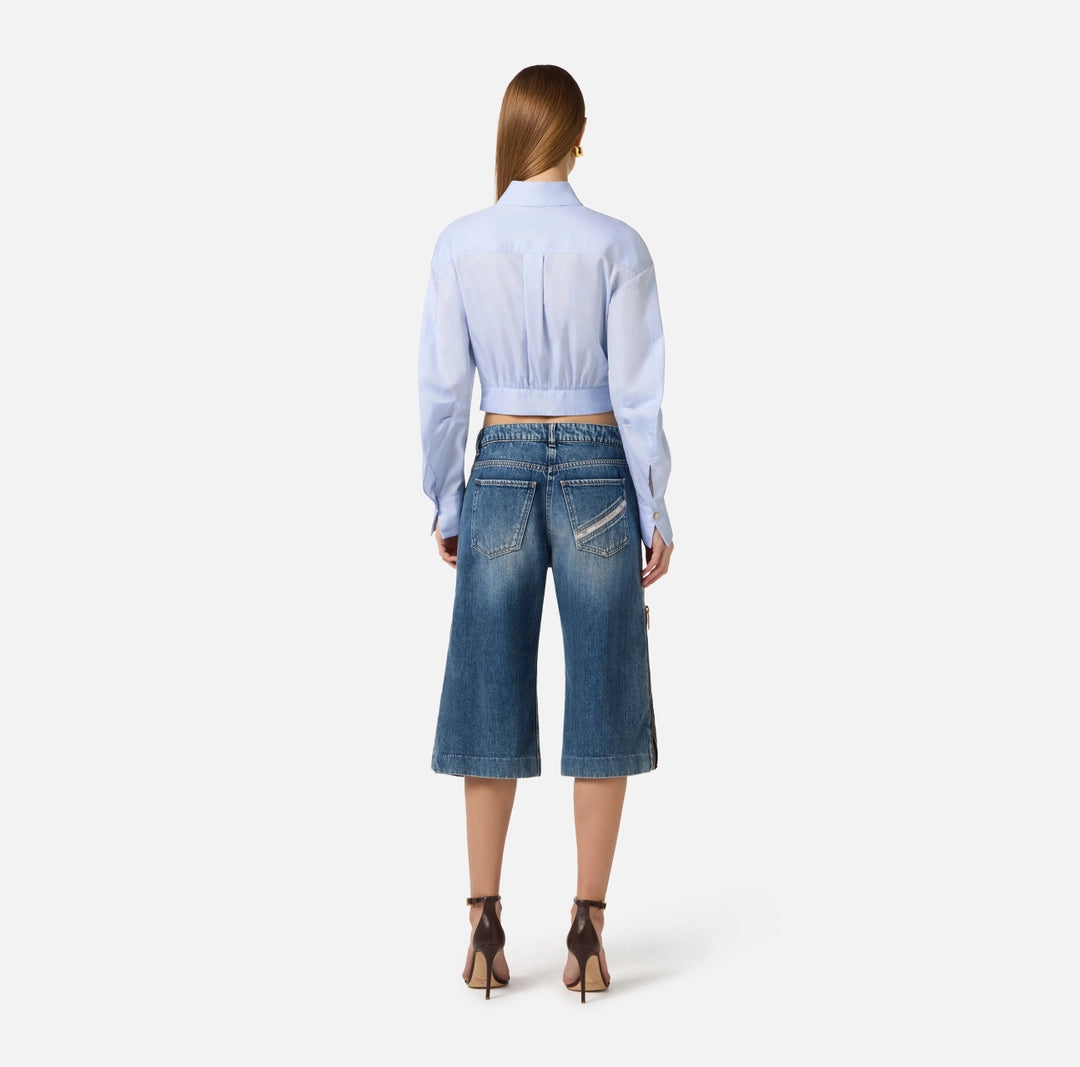 Cotton poplin shirt with waistband