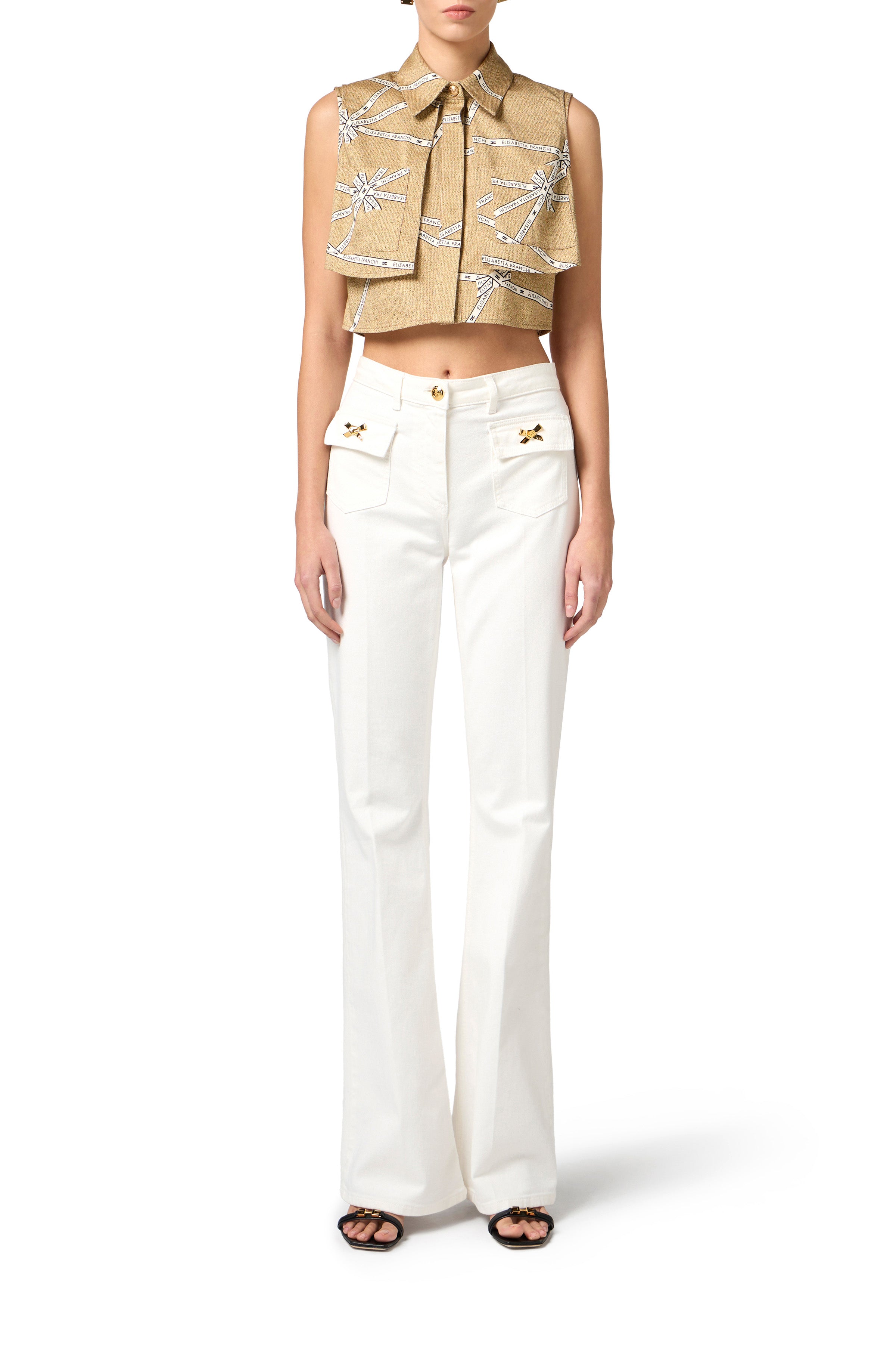 Cotton shirt with raffia print and ribbon |LAST PIECE: 40
