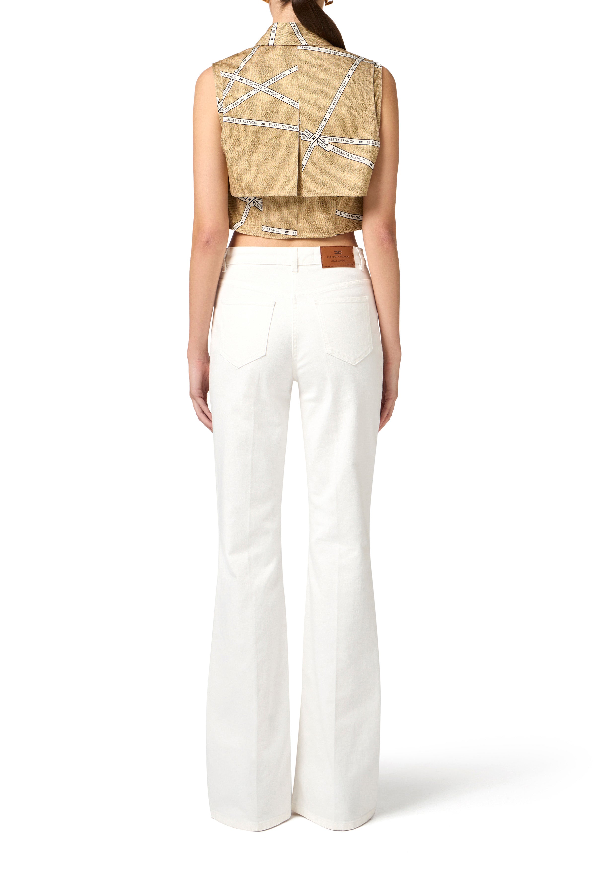 Cotton shirt with raffia print and ribbon |LAST PIECE: 40