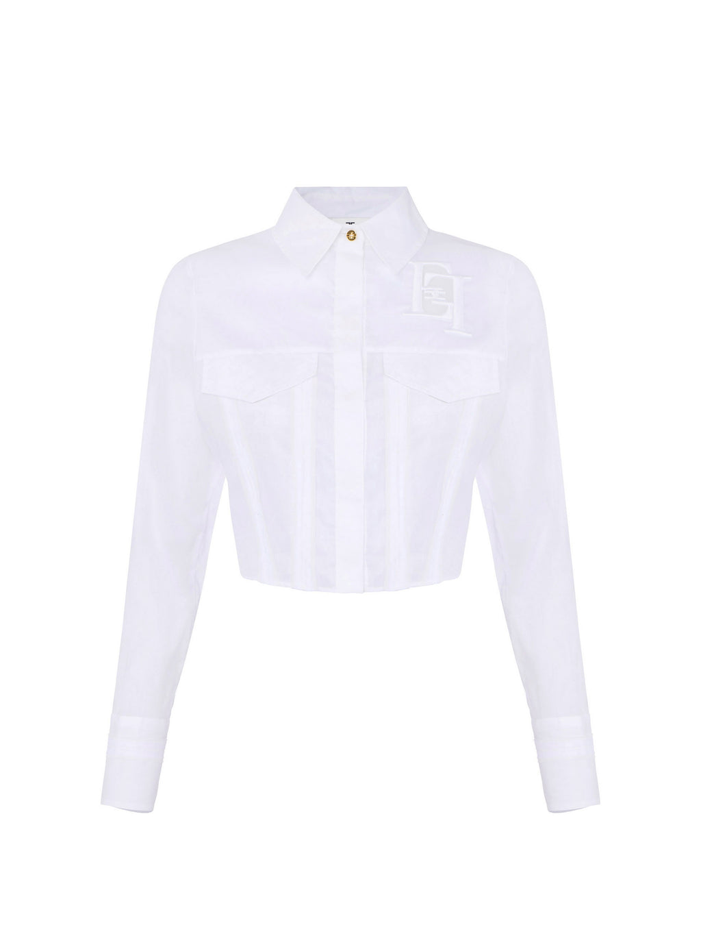 Cotton shirt with flaps and embroideries