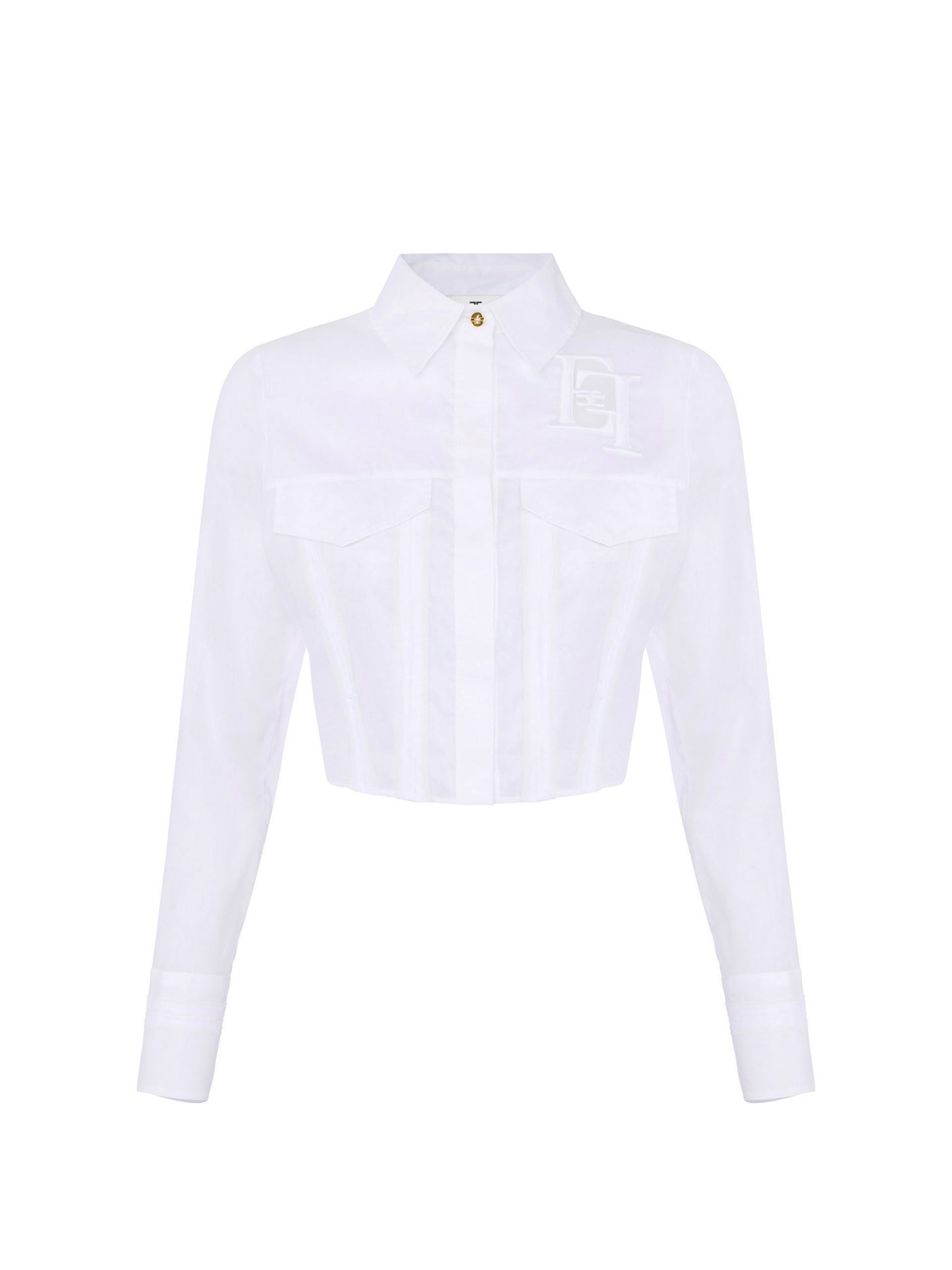 Cotton shirt with flaps and embroideries