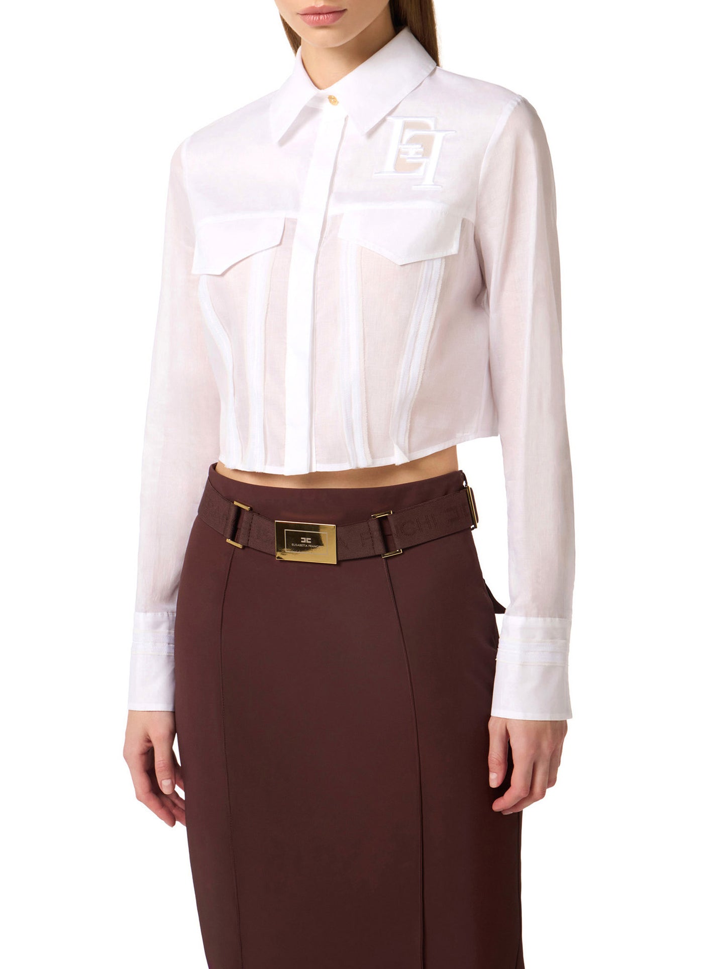 Cotton shirt with flaps and embroideries