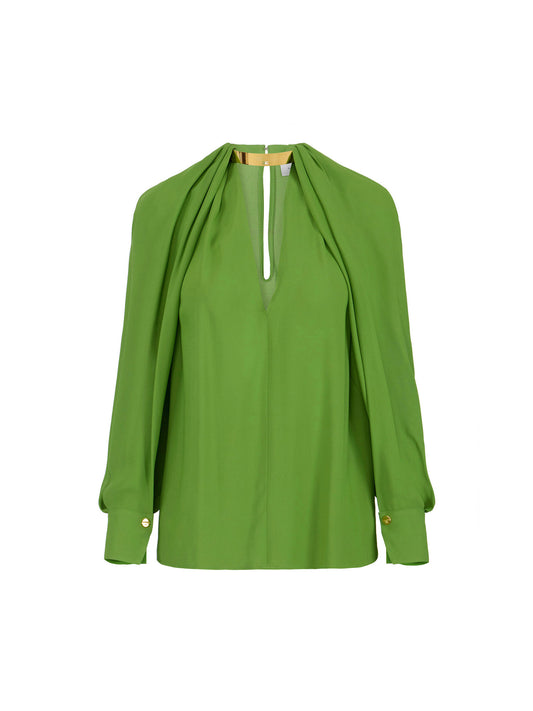 Blouse in viscose georgette fabric with jewel detail