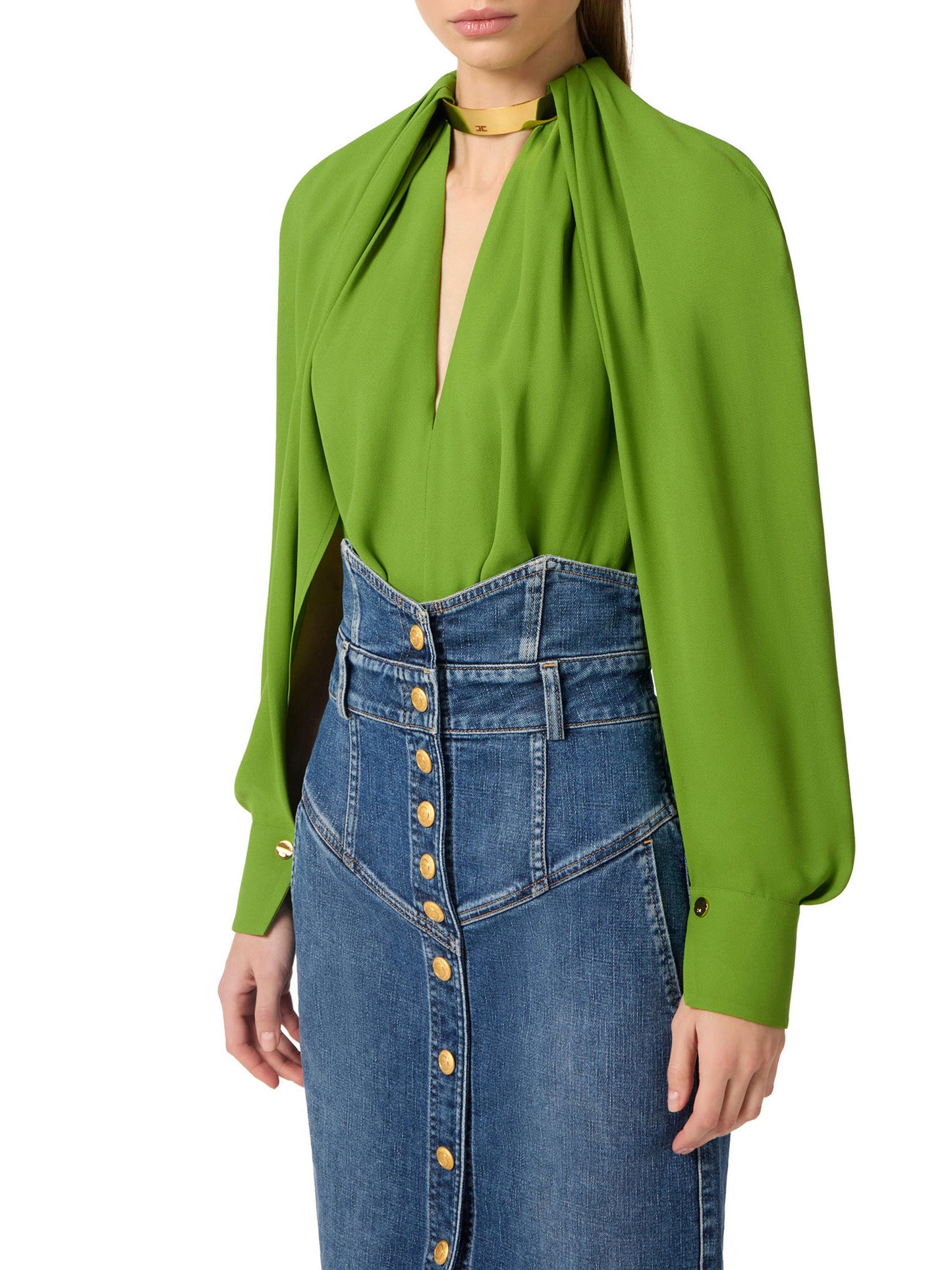 Blouse in viscose georgette fabric with jewel detail