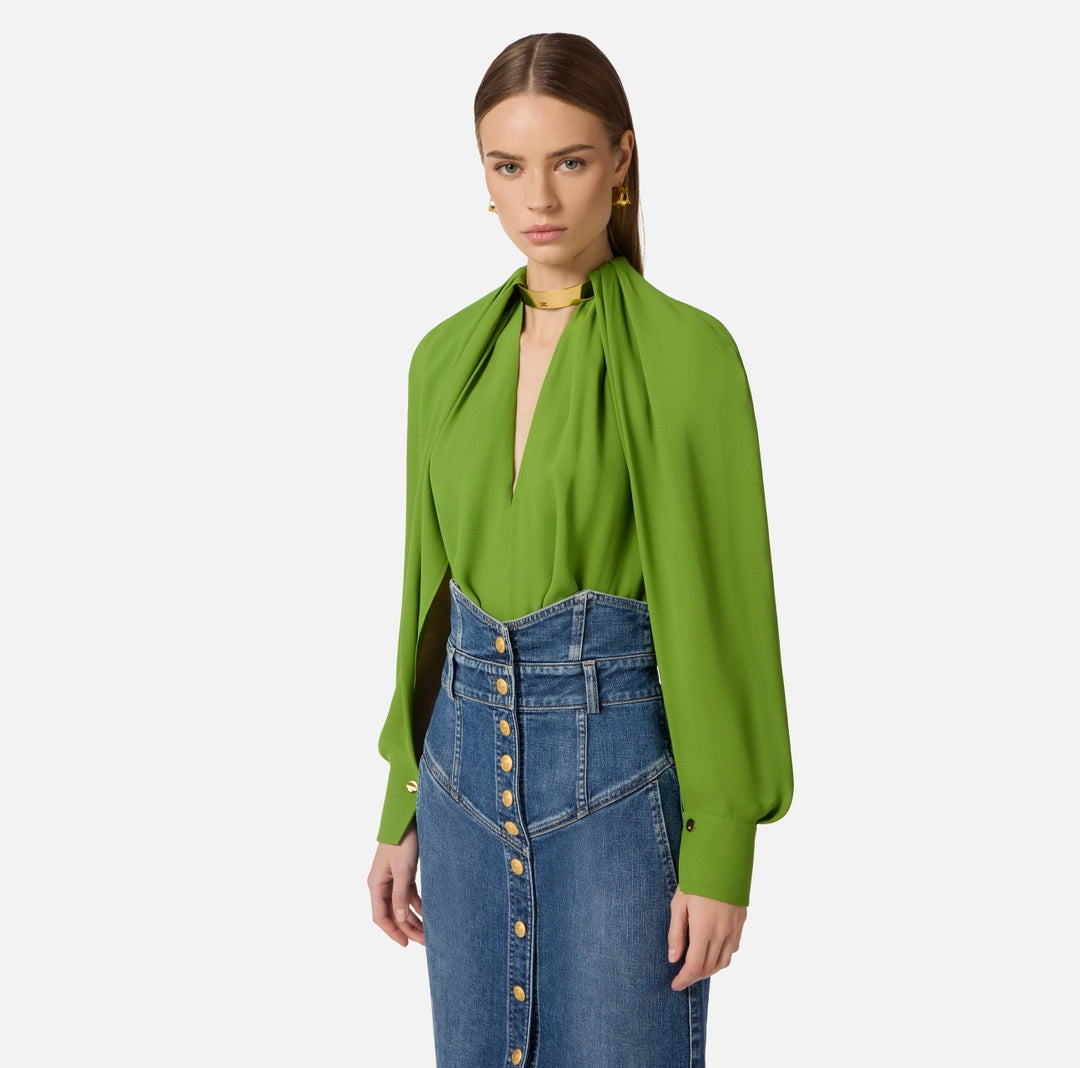 Blouse in viscose georgette fabric with jewel detail