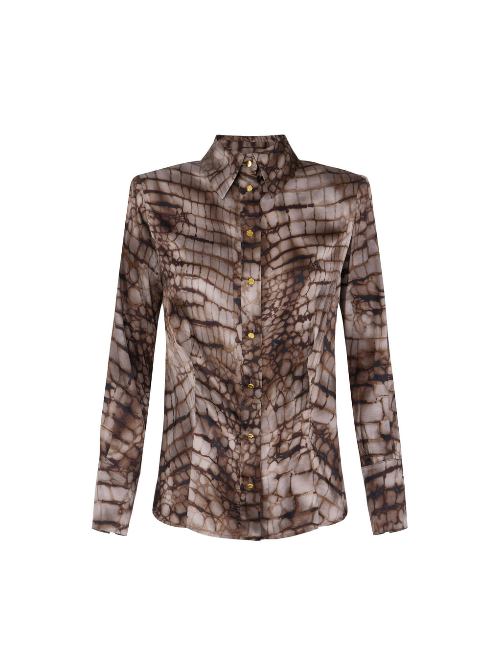 Shirt in satin fabric with alligator print