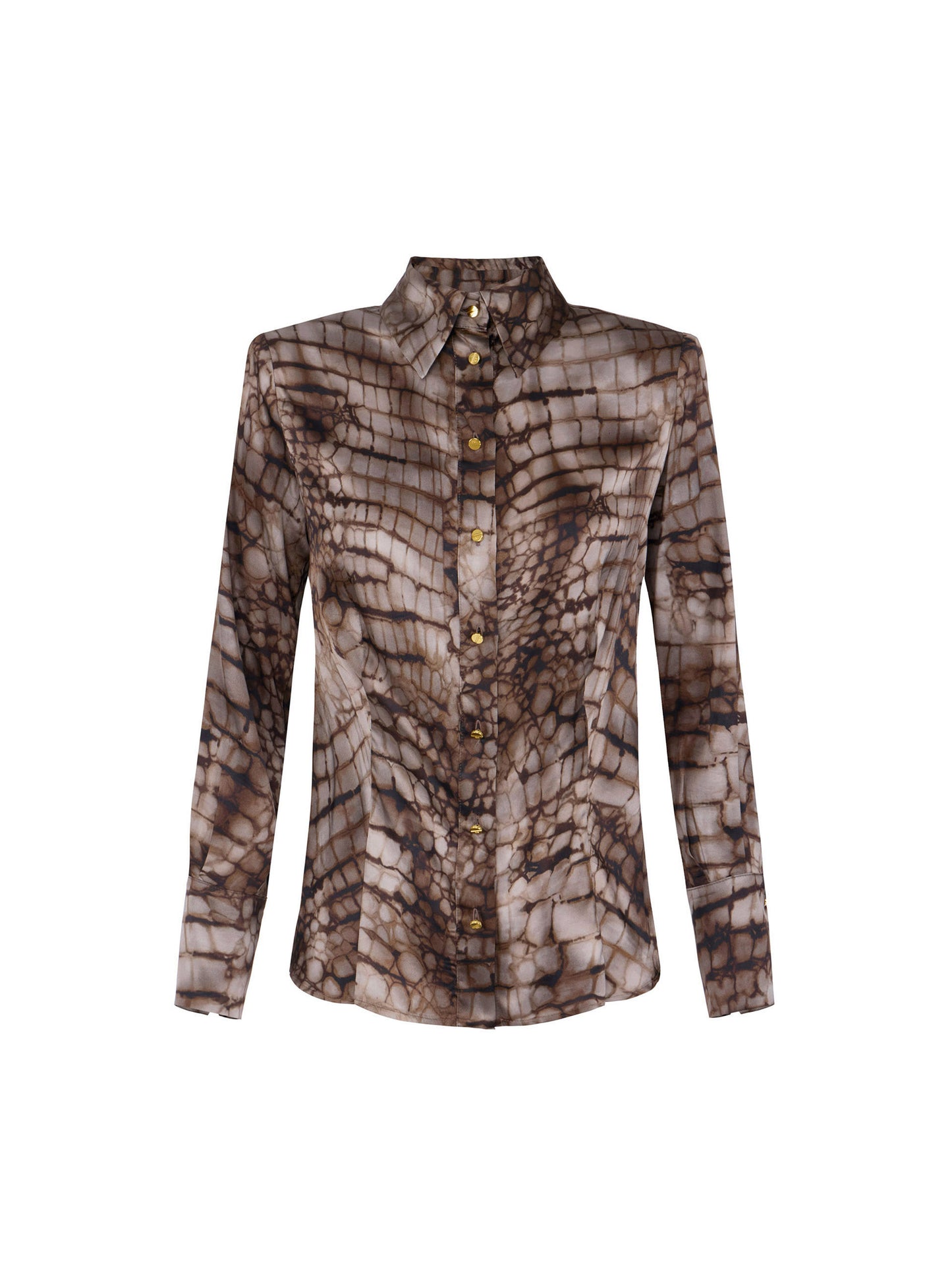 Shirt in satin fabric with alligator print