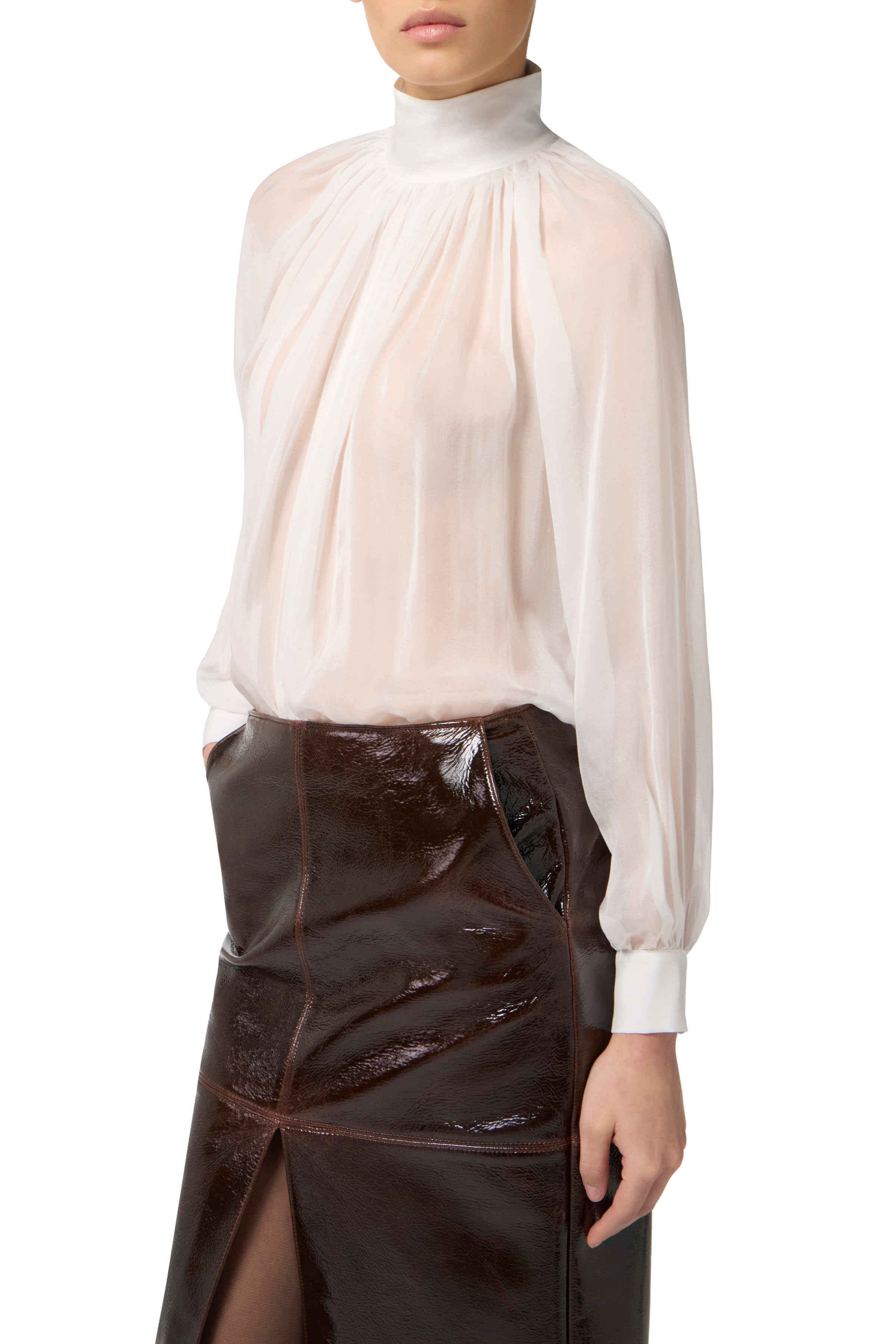 Blouse in voile fabric with jewel clasps