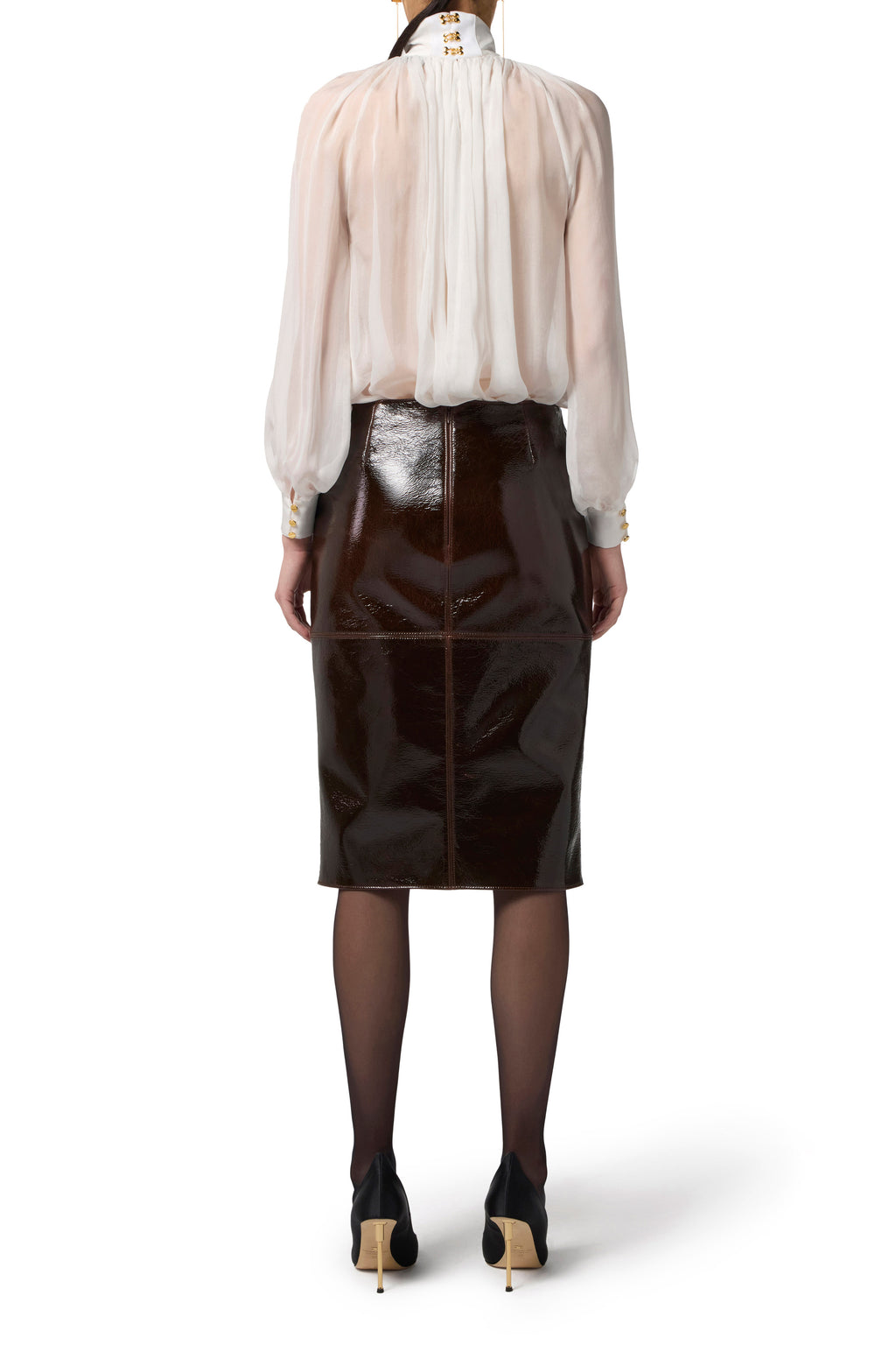 Blouse in voile fabric with jewel clasps