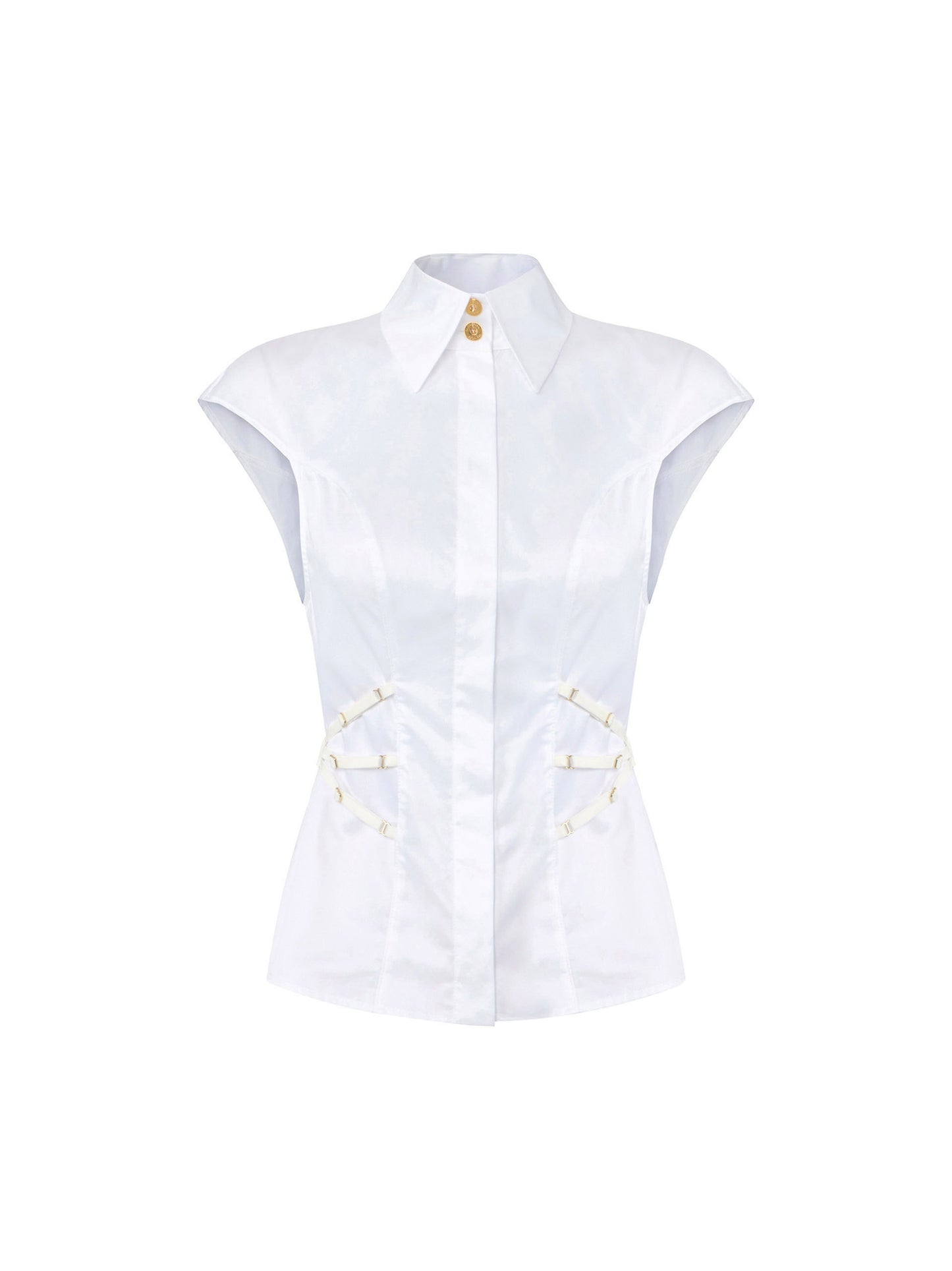 Cotton poplin shirt with elastic straps